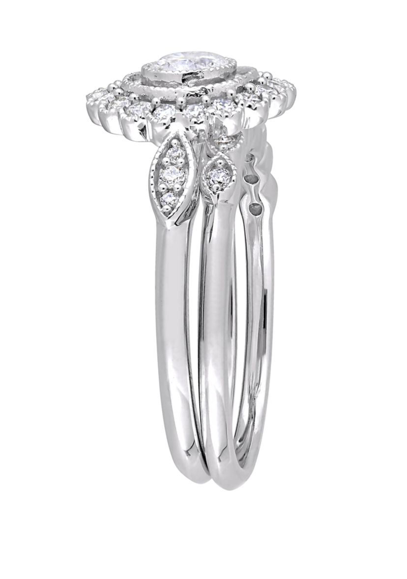 2 Piece 3/4 ct. t.w. Diamond Halo Bridal Ring Set in 10k White Gold