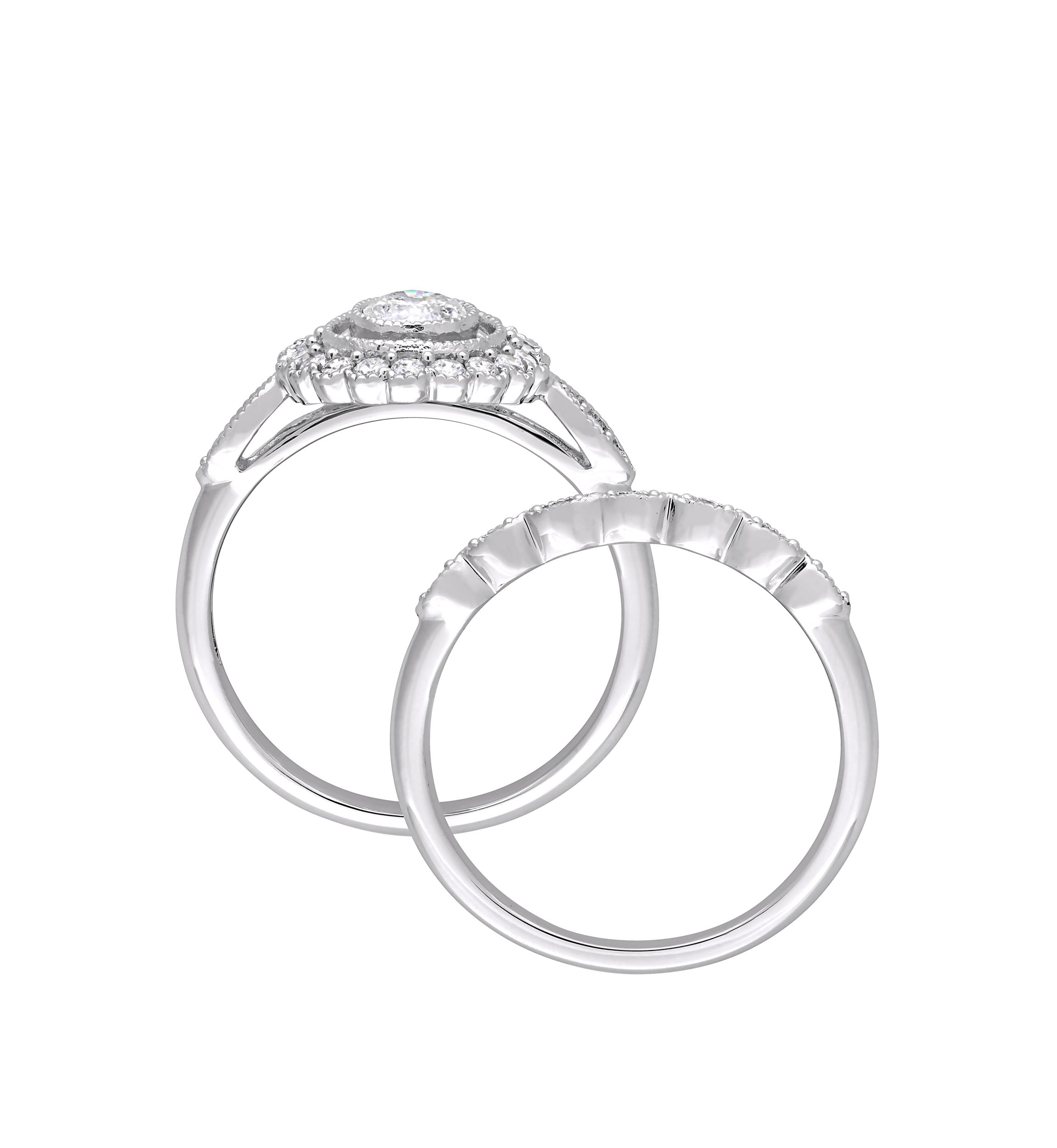 2 Piece 3/4 ct. t.w. Diamond Halo Bridal Ring Set in 10k White Gold