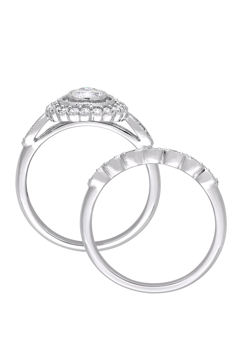 2 Piece 3/4 ct. t.w. Diamond Halo Bridal Ring Set in 10k White Gold