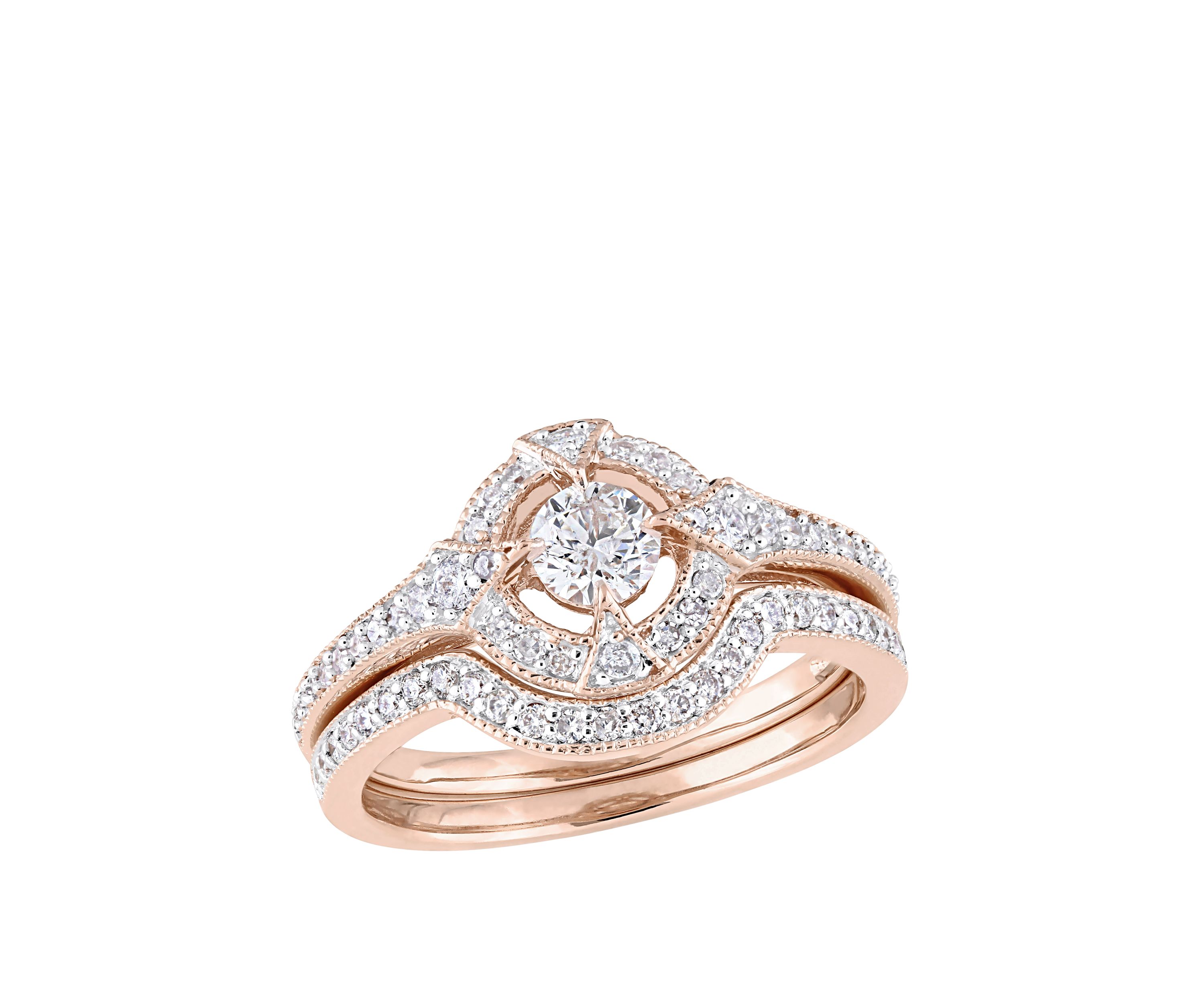 2 Piece 3/4 ct. t.w. Diamond Openwork Bridal Set in 10k Rose Gold