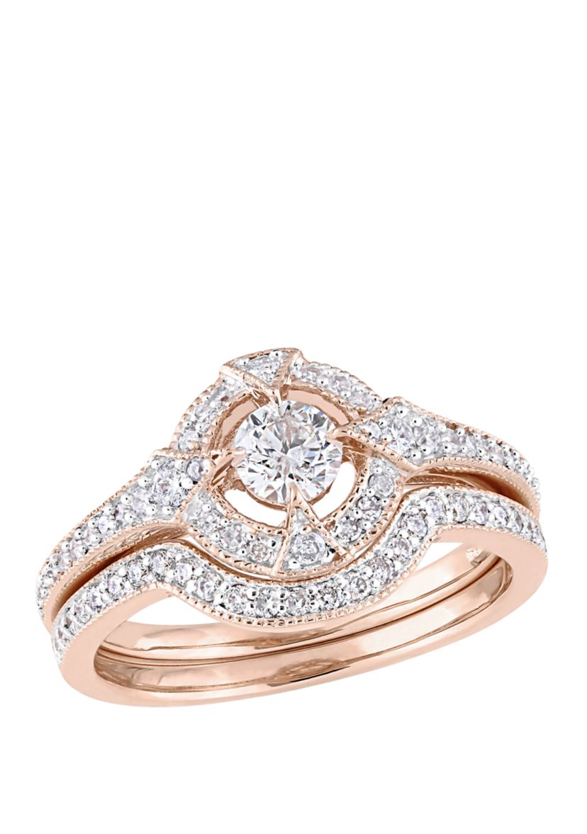 2 Piece 3/4 ct. t.w. Diamond Openwork Bridal Set in 10k Rose Gold