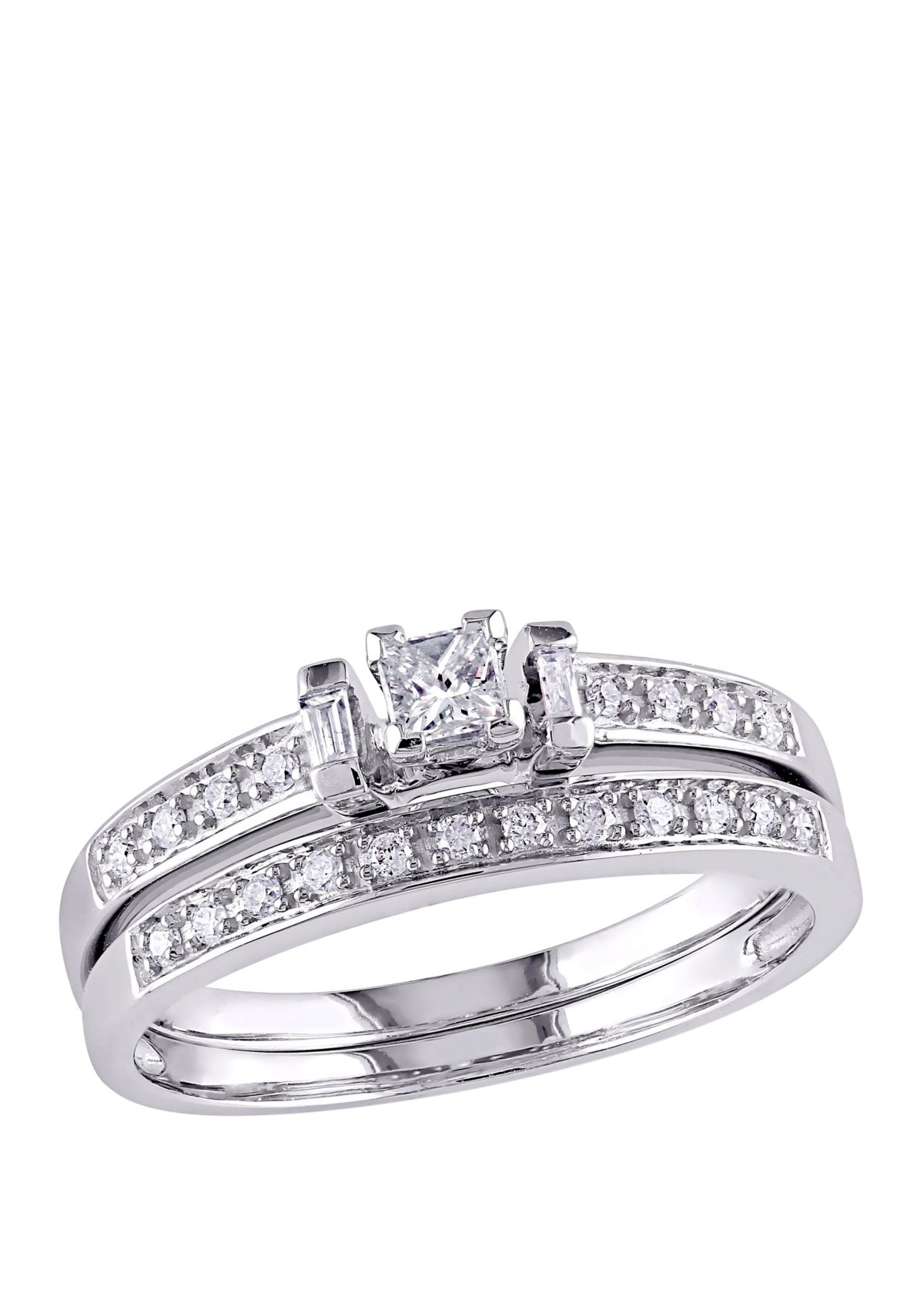 2 Piece 1/3 ct. t.w. Diamond Princess Cut Bridal Set in 10k White Gold
