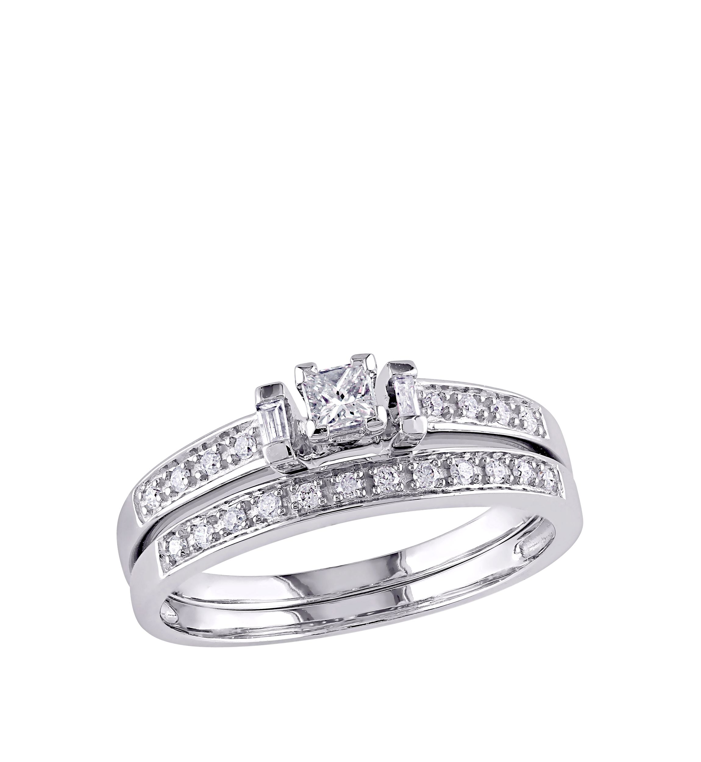 2 Piece 1/3 ct. t.w. Diamond Princess Cut Bridal Set in 10k White Gold