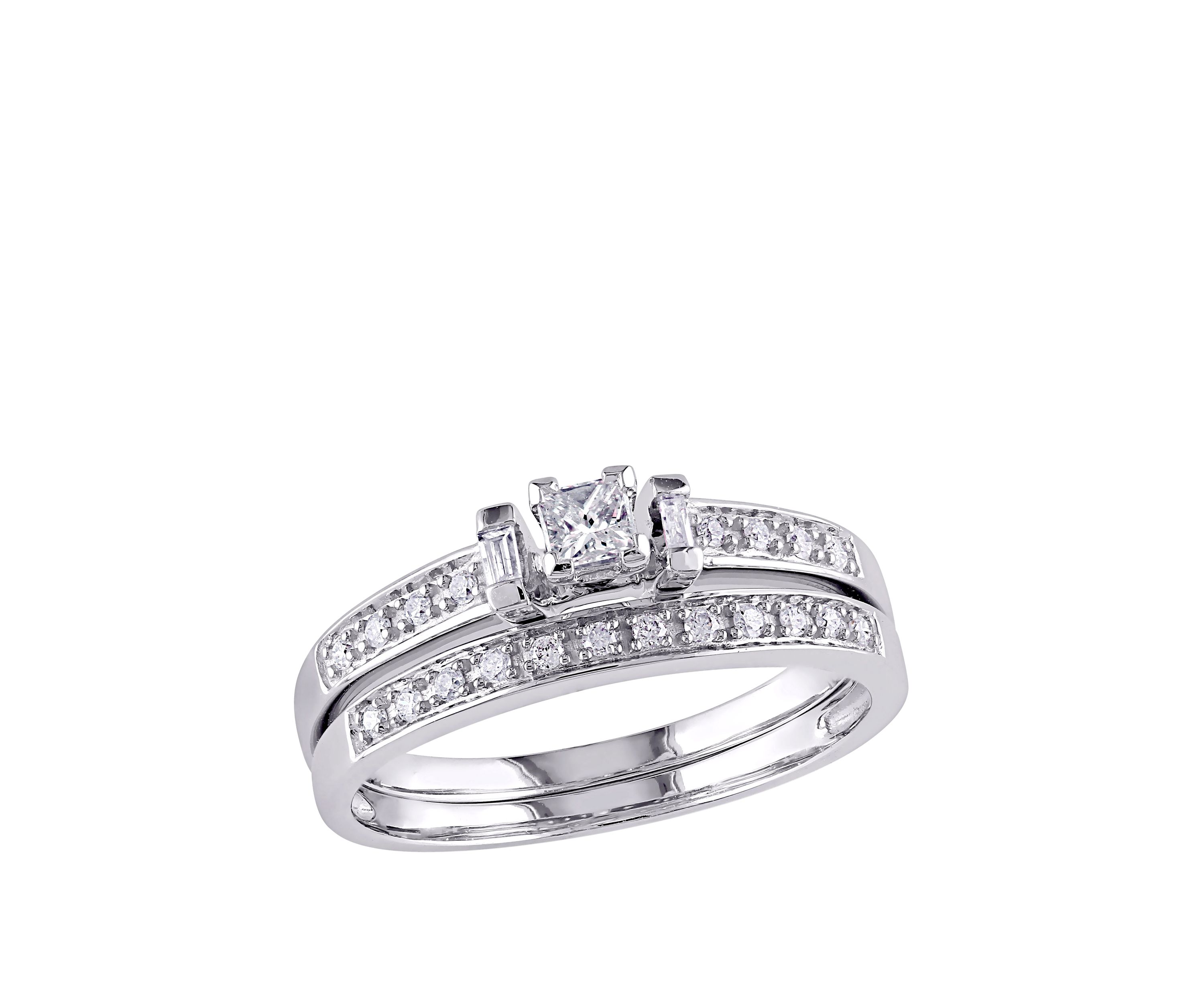 2 Piece 1/3 ct. t.w. Diamond Princess Cut Bridal Set in 10k White Gold