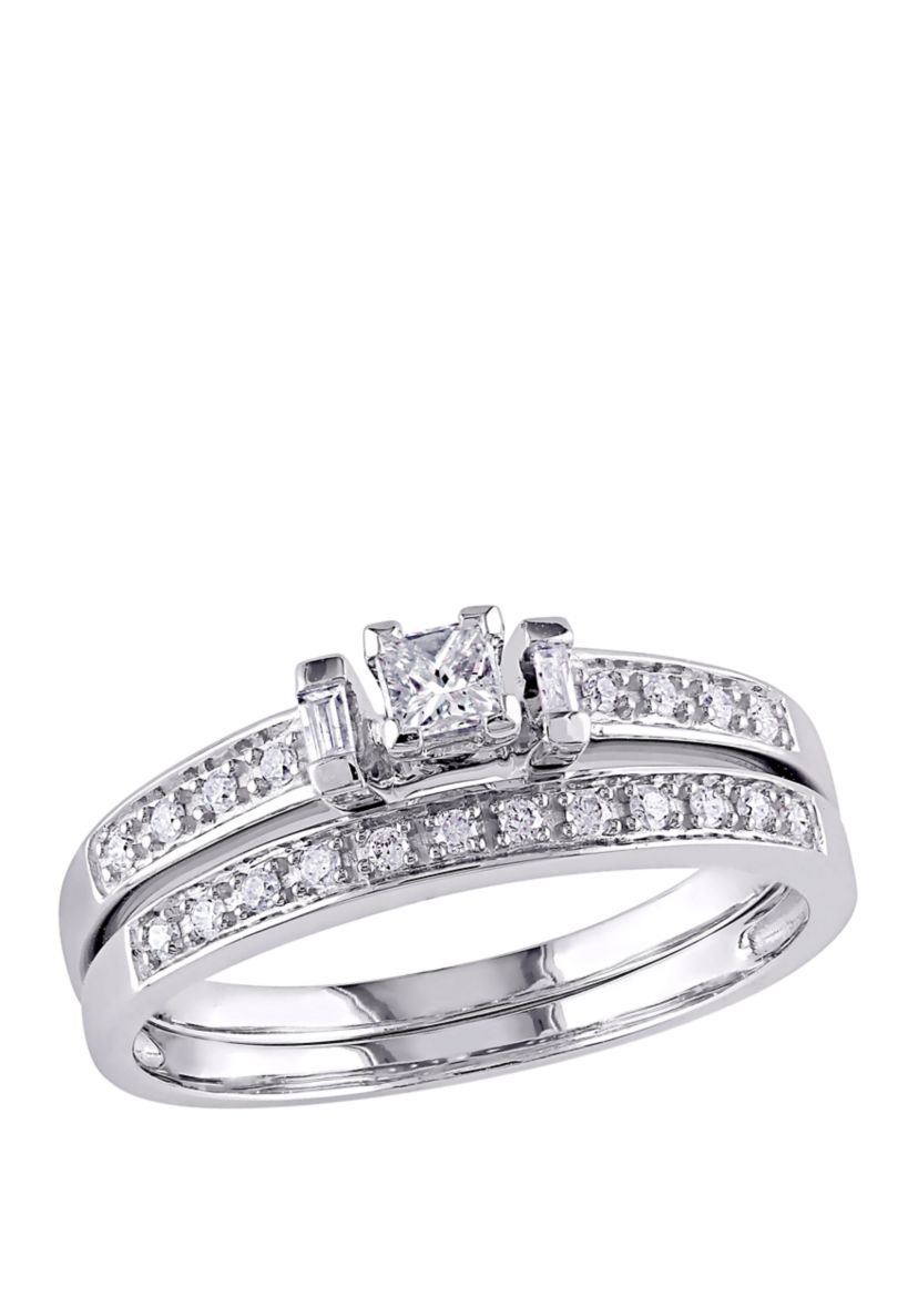 2 Piece 1/3 ct. t.w. Diamond Princess Cut Bridal Set in 10k White Gold