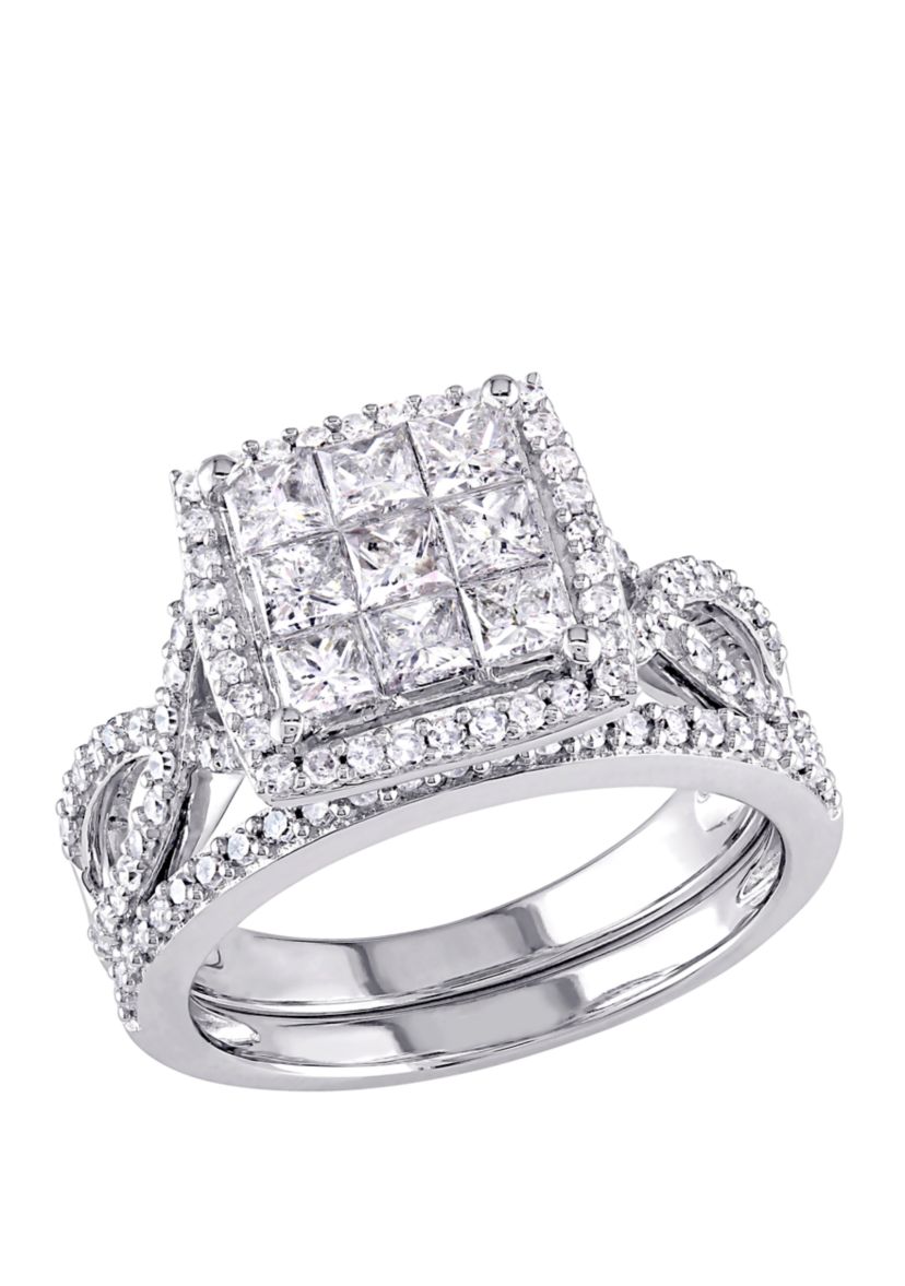2 Piece 1.5 ct. t.w. Diamond Princess Cut Halo Bridal Set in 10k White Gold