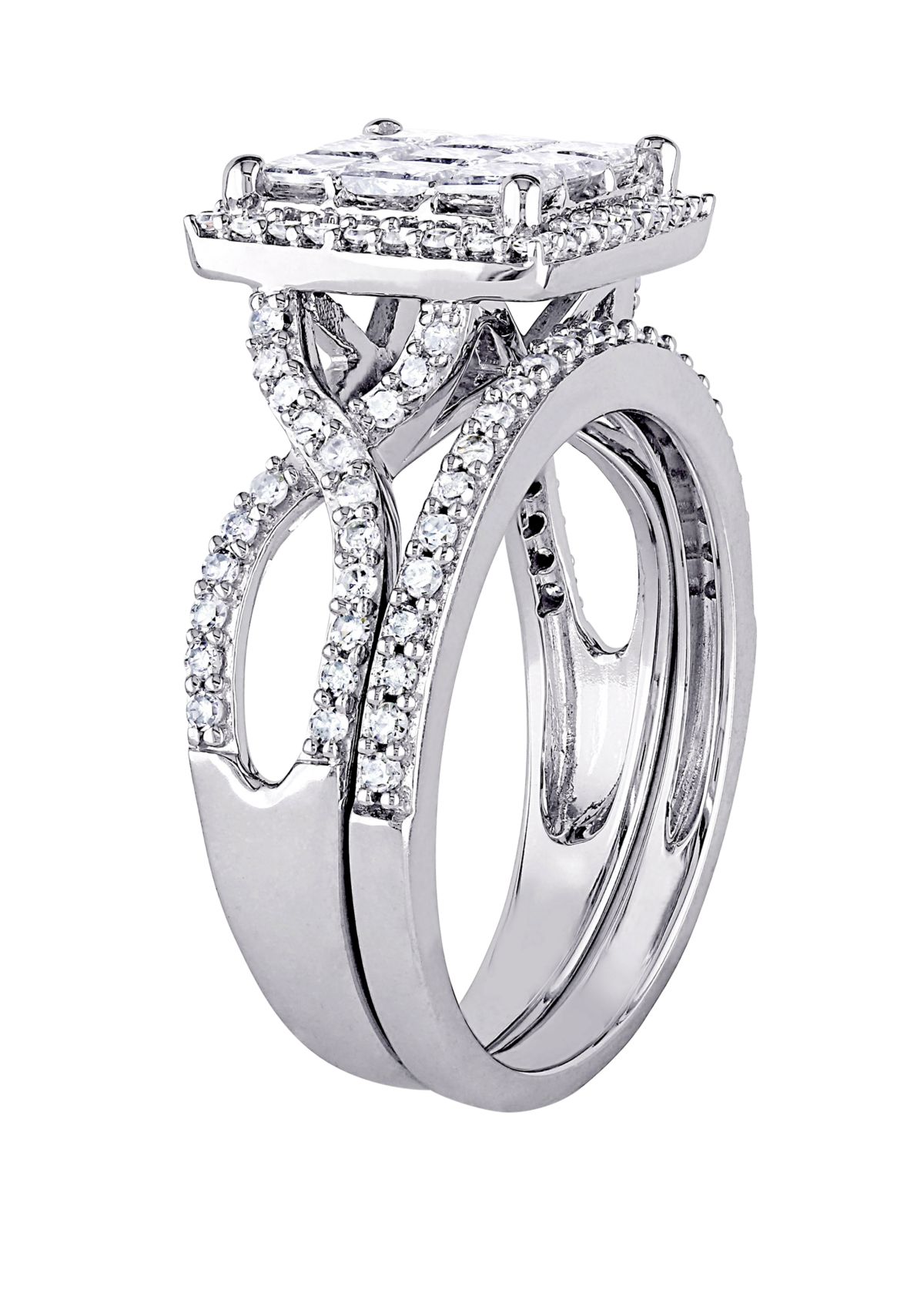 2 Piece 1.5 ct. t.w. Diamond Princess Cut Halo Bridal Set in 10k White Gold