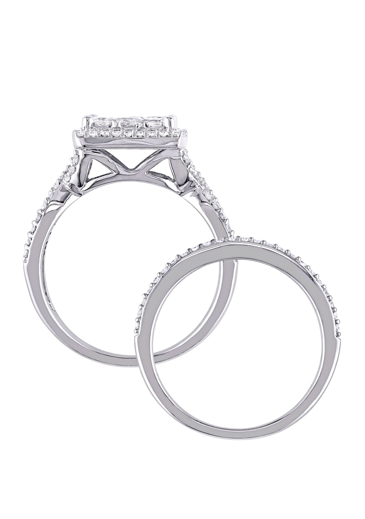 2 Piece 1.5 ct. t.w. Diamond Princess Cut Halo Bridal Set in 10k White Gold