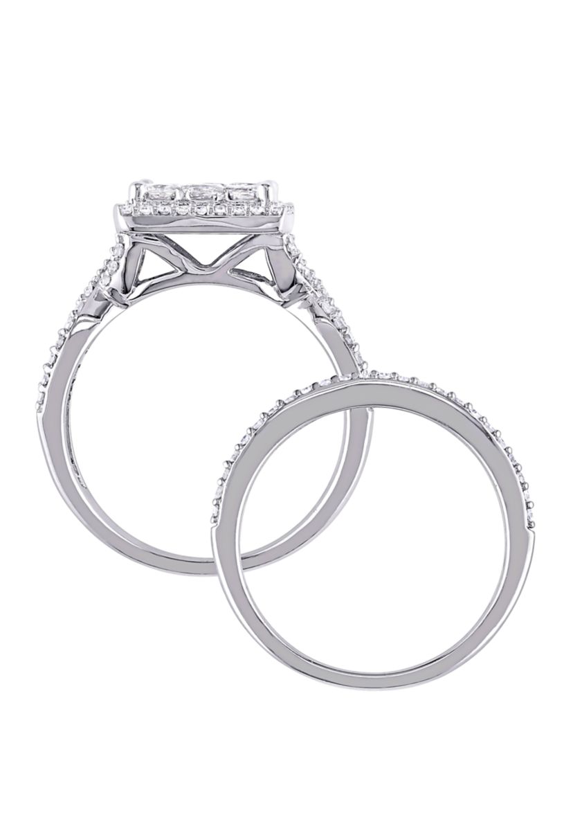 2 Piece 1.5 ct. t.w. Diamond Princess Cut Halo Bridal Set in 10k White Gold