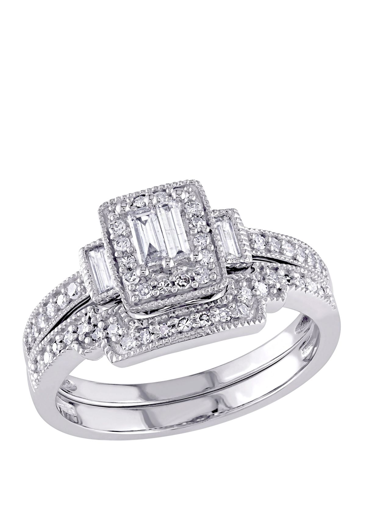 2 Piece 2/5 ct. t.w. Diamond Baguette Cut Square Vintage Bridal Set in 10k White Gold