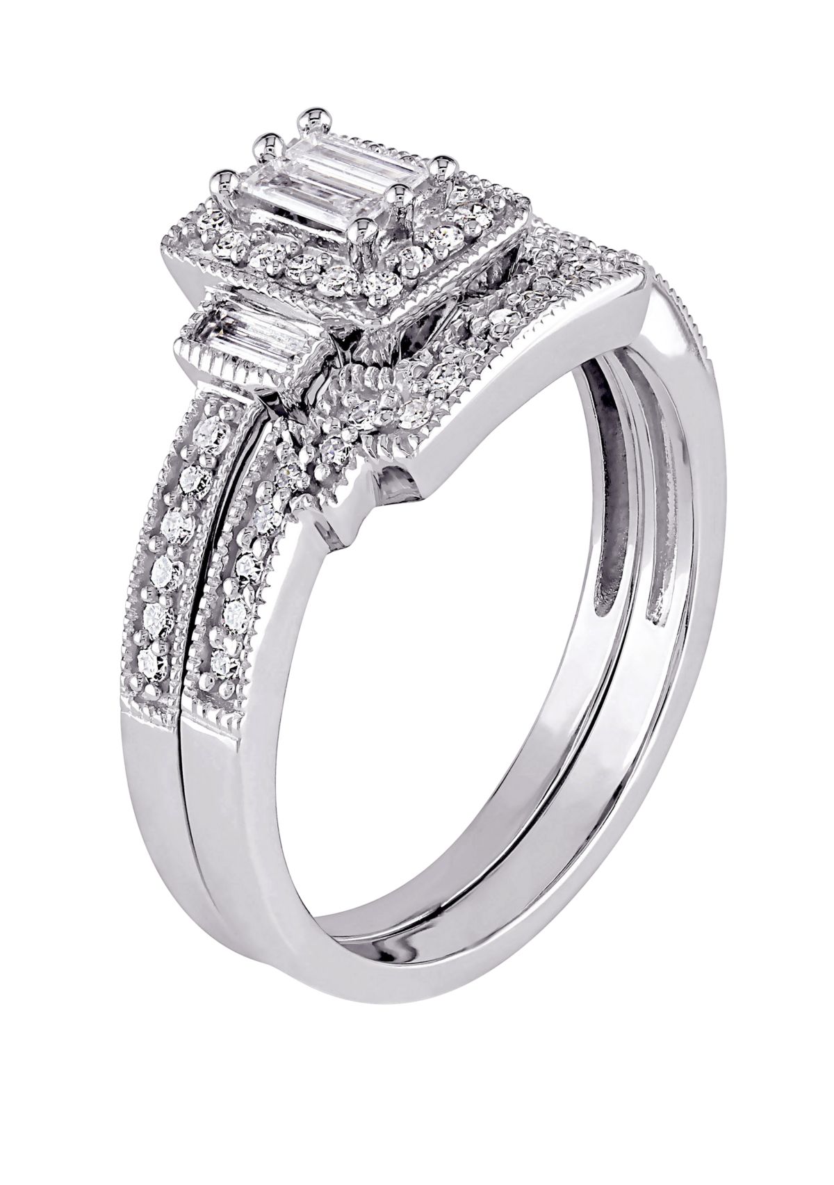 2 Piece 2/5 ct. t.w. Diamond Baguette Cut Square Vintage Bridal Set in 10k White Gold