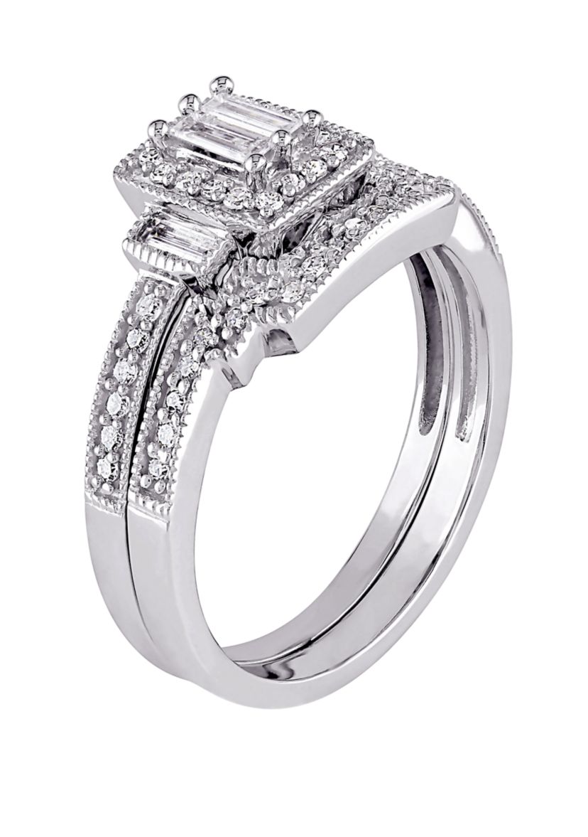 2 Piece 2/5 ct. t.w. Diamond Baguette Cut Square Vintage Bridal Set in 10k White Gold