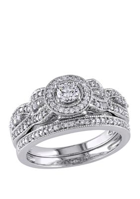Belk & Co 2 Piece 1/2 ct. t.w. Diamond Halo Multi Row Vintage Bridal Set in 10k White Gold