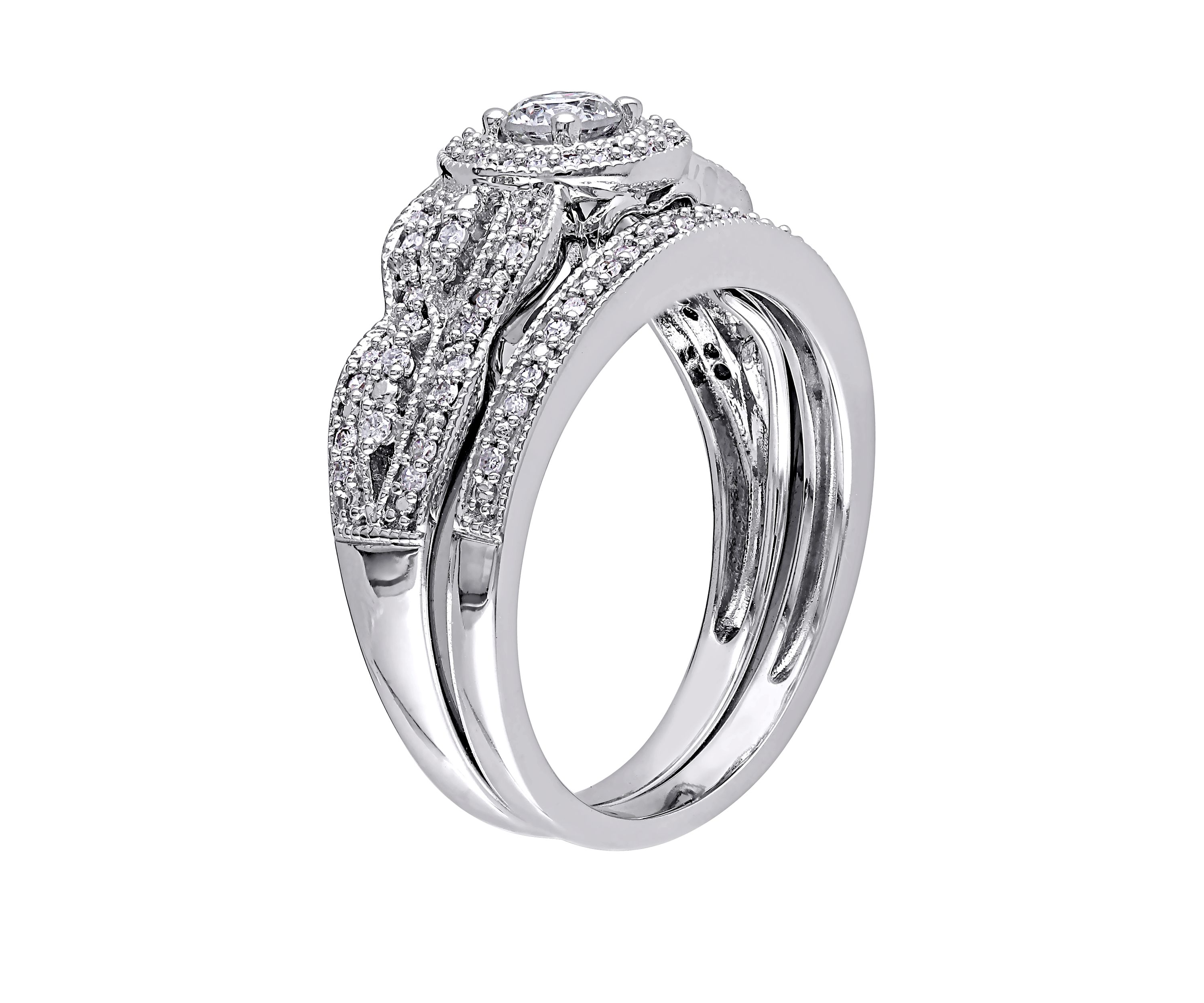  2 Piece 1/2 ct. t.w. Diamond Halo Multi Row Vintage Bridal Set in 10k White Gold 