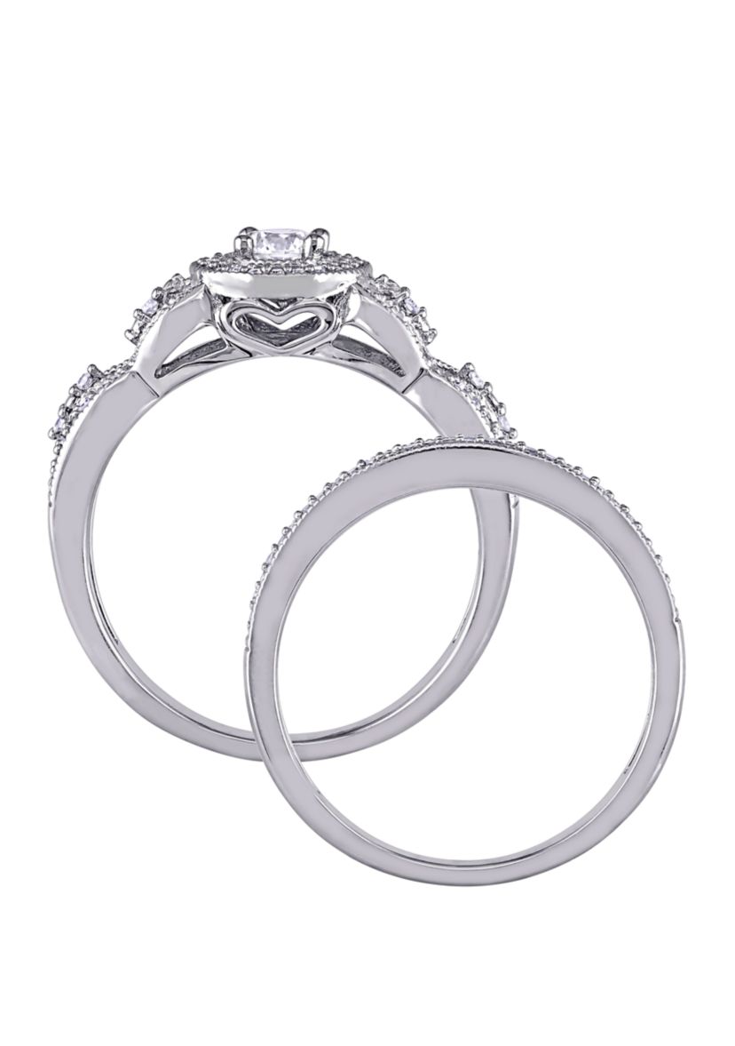  2 Piece 1/2 ct. t.w. Diamond Halo Multi Row Vintage Bridal Set in 10k White Gold 