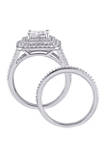 2 Piece 1.5 ct. t.w. Diamond Princess Cut Double Halo Bridal Ring Set in 14k White Gold 