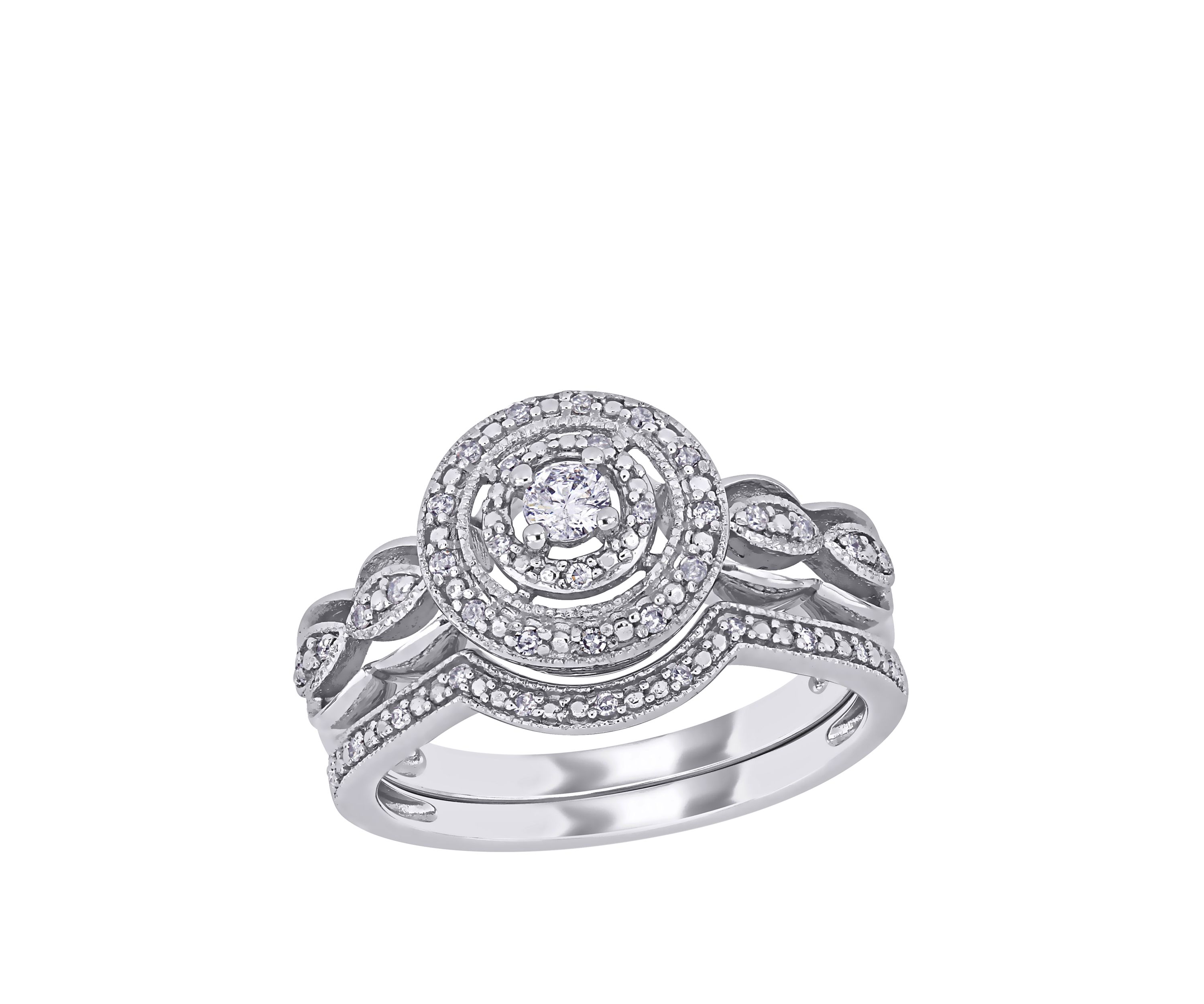 2 Piece 1/4 ct. t.w. Diamond Halo Curved Bridal Set in 10k White Gold
