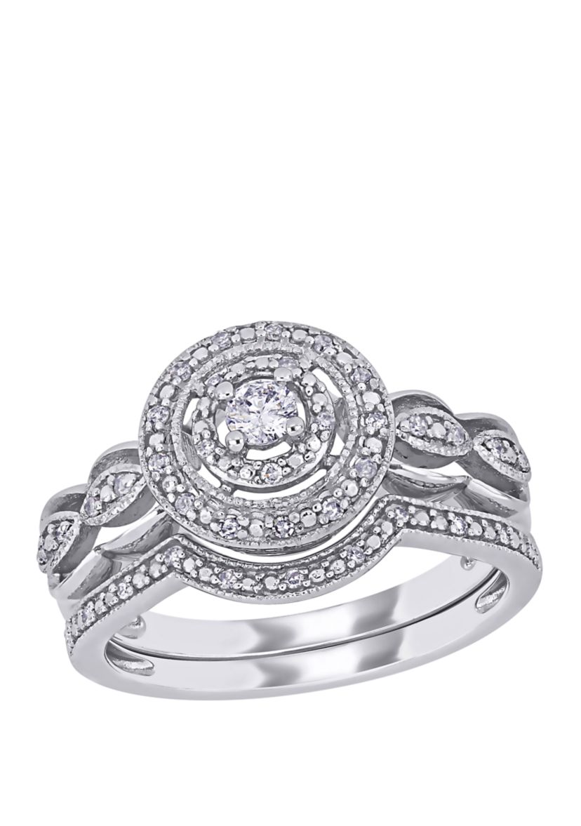 2 Piece 1/4 ct. t.w. Diamond Halo Curved Bridal Set in 10k White Gold