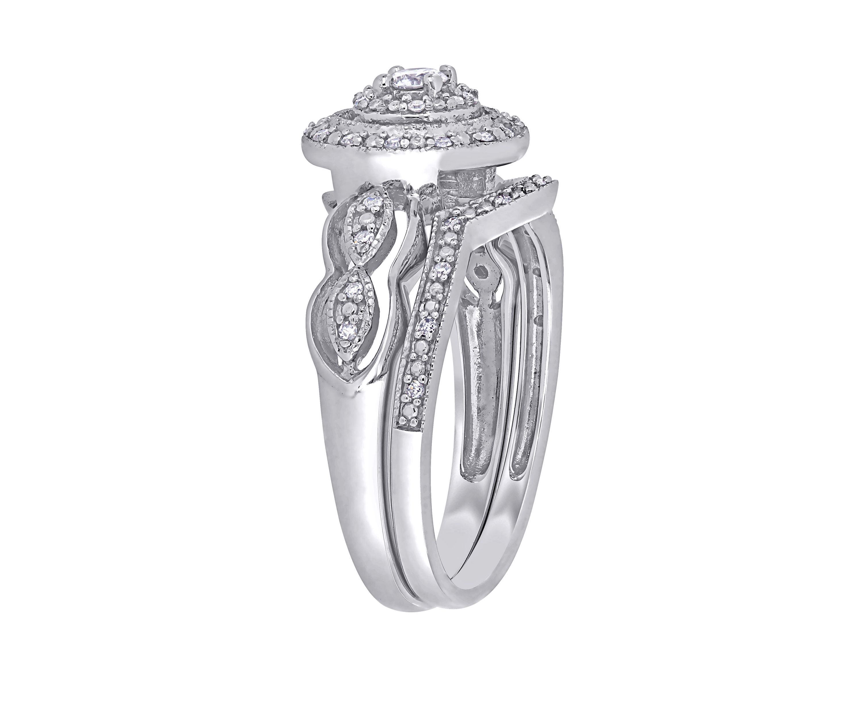 2 Piece 1/4 ct. t.w. Diamond Halo Curved Bridal Set in 10k White Gold