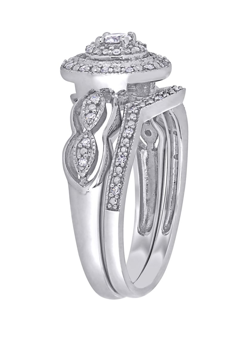 2 Piece 1/4 ct. t.w. Diamond Halo Curved Bridal Set in 10k White Gold
