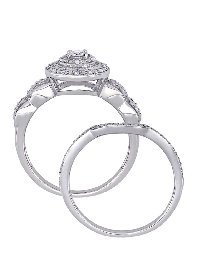 2 Piece 1/4 ct. t.w. Diamond Halo Curved Bridal Set in 10k White Gold