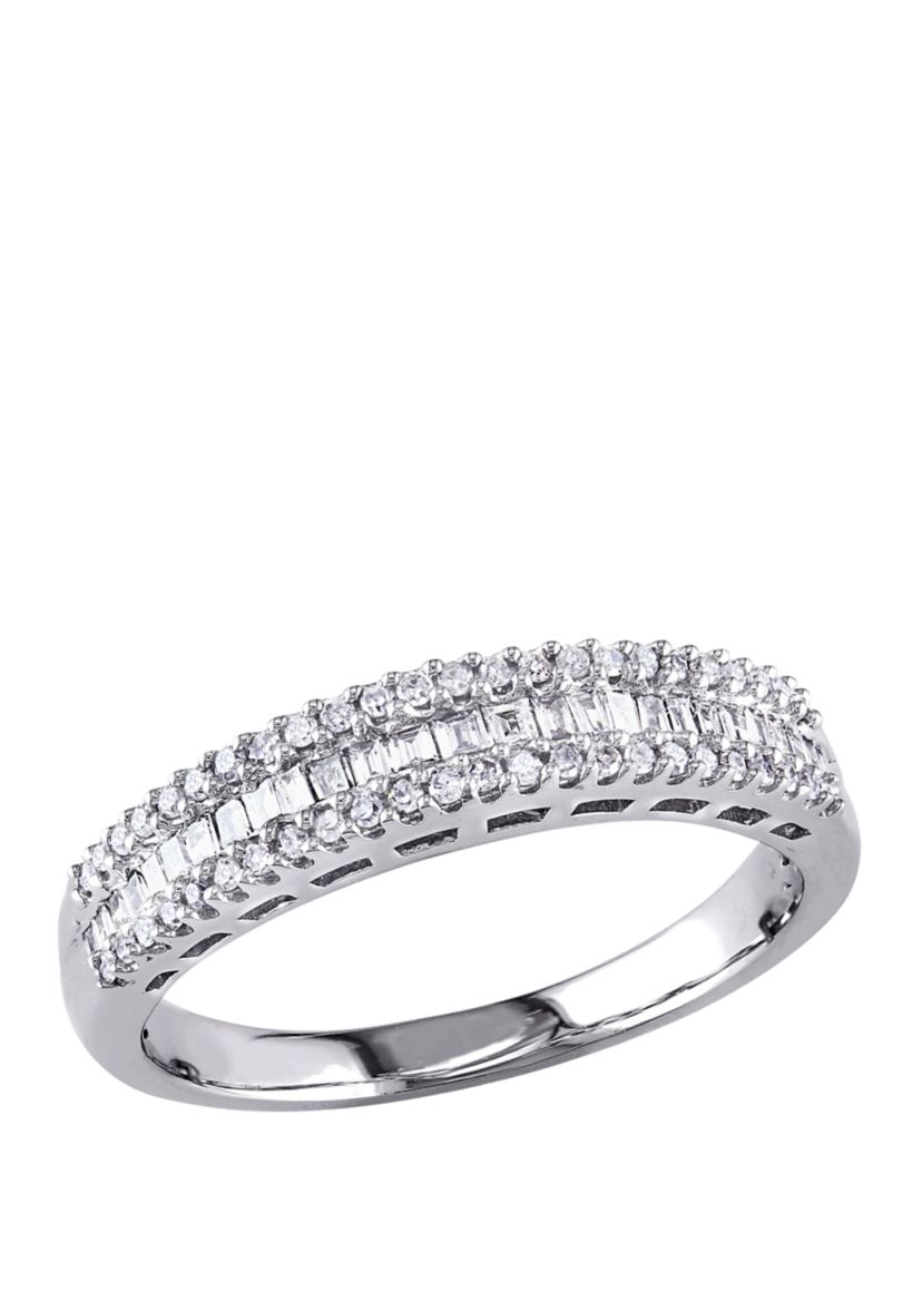 1/3 ct. t.w. Baguette and Round Diamond Anniversary Band in 14K White Gold