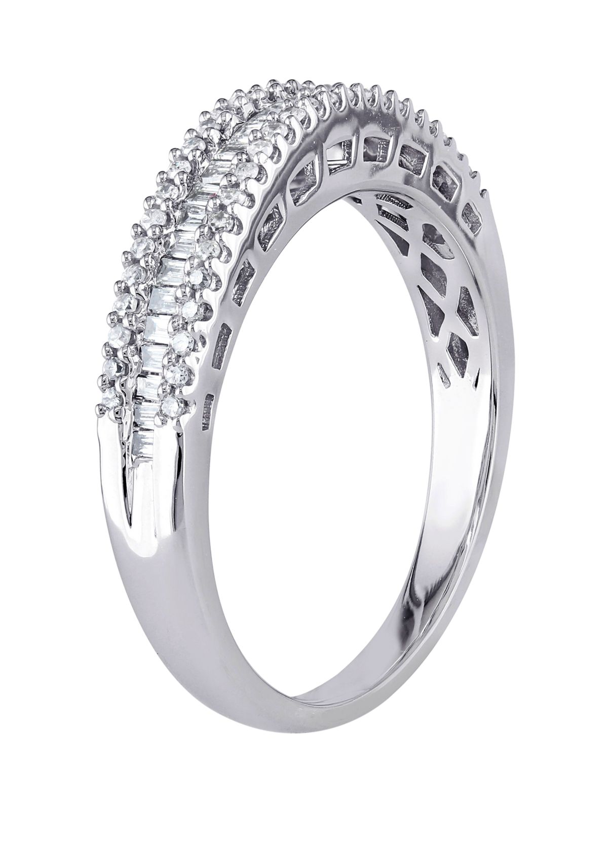 1/3 ct. t.w. Baguette and Round Diamond Anniversary Band in 14K White Gold