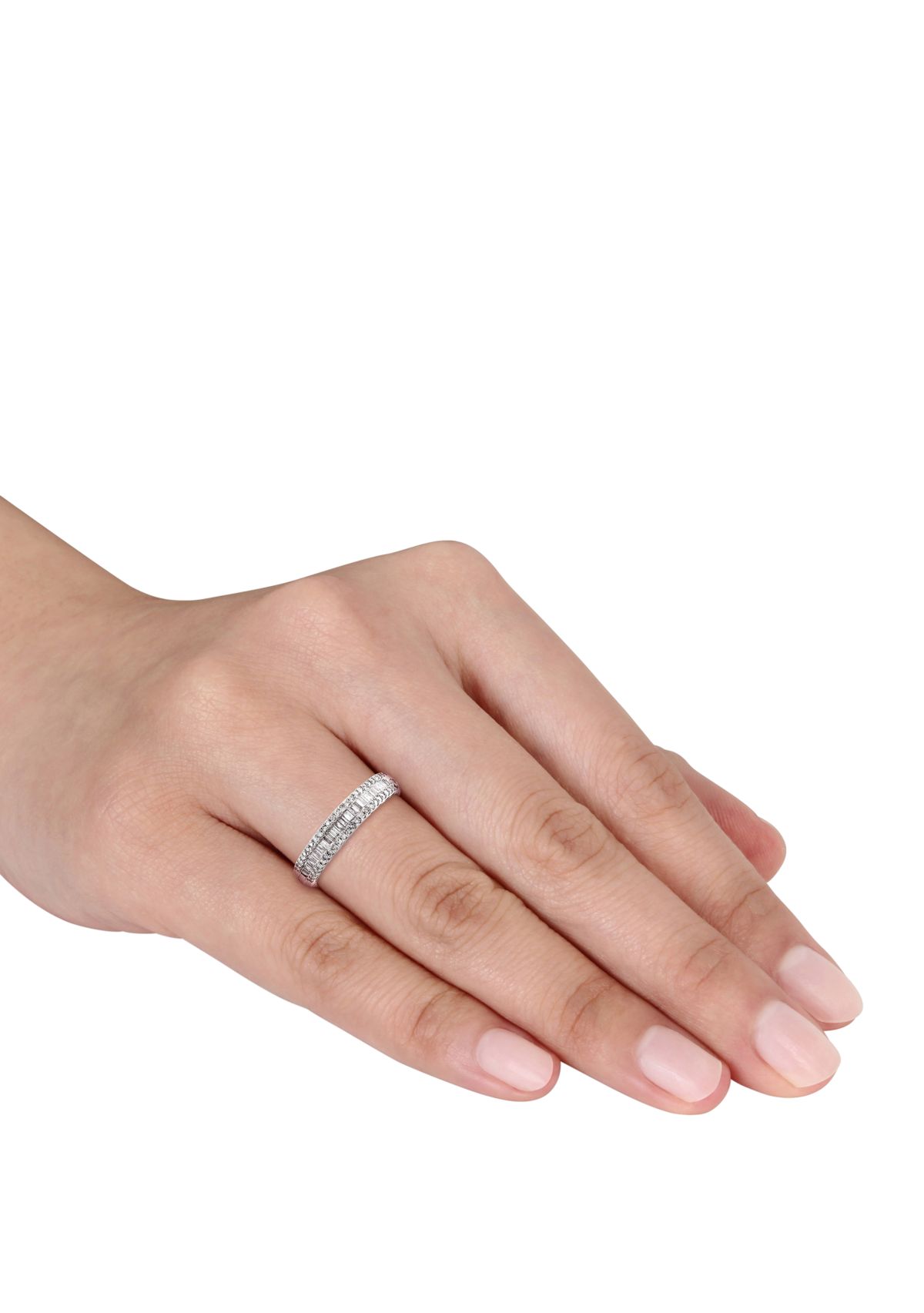 1/3 ct. t.w. Baguette and Round Diamond Anniversary Band in 14K White Gold