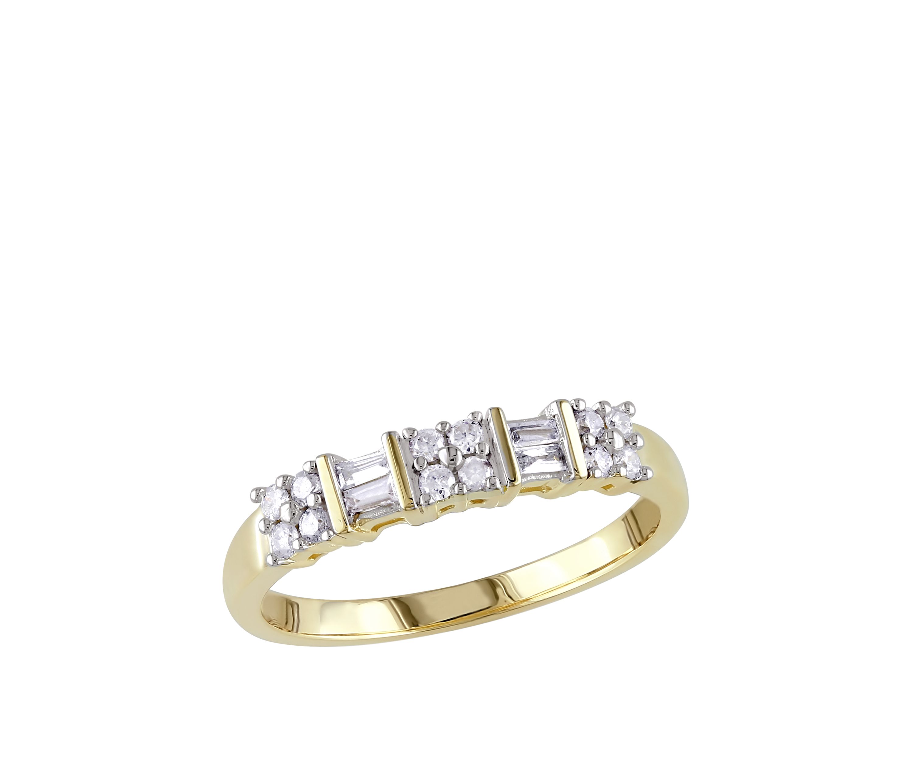  1/4 ct. t.w. Baguette and Round Diamond Anniversary Band in 10k Yellow Gold