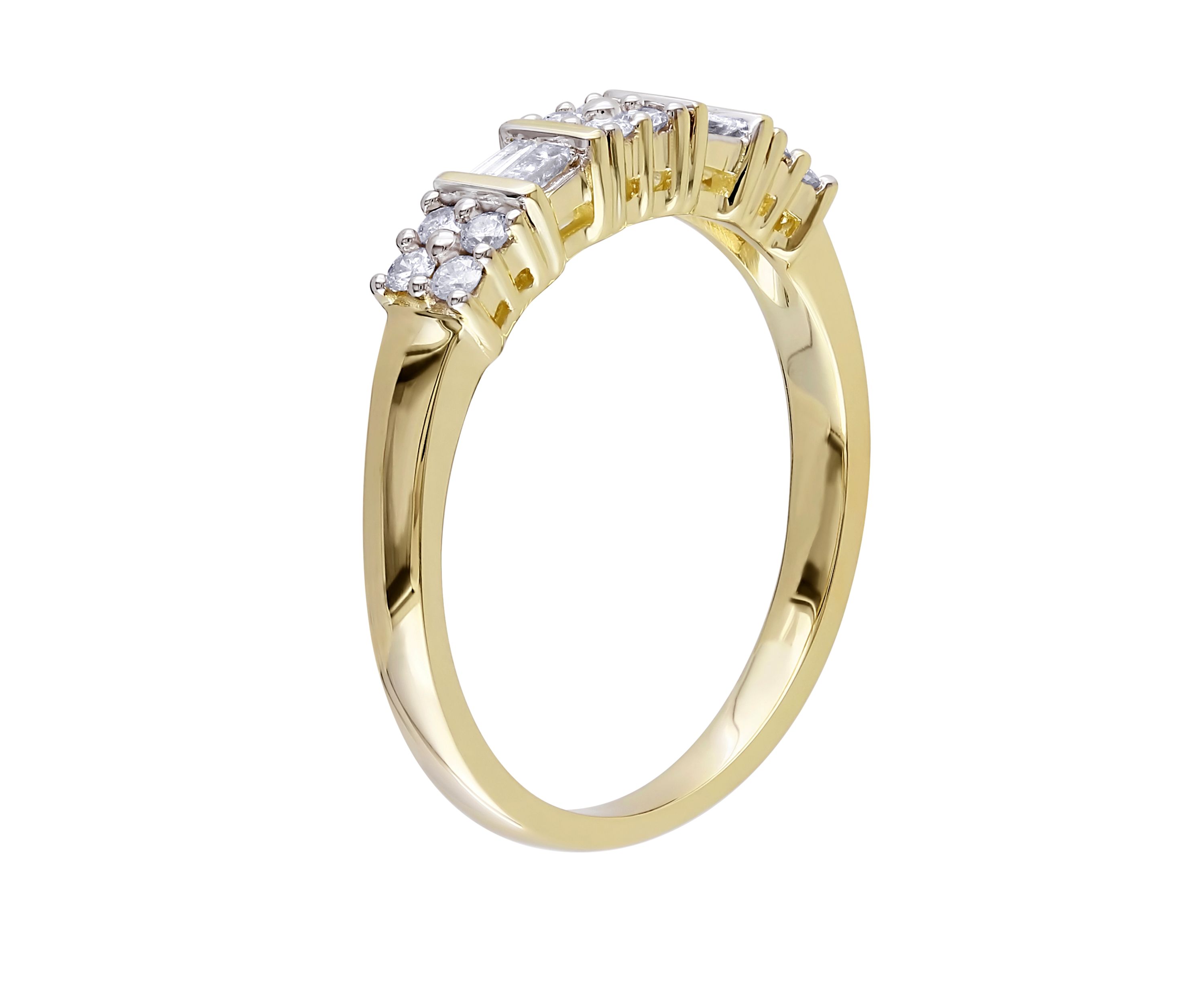  1/4 ct. t.w. Baguette and Round Diamond Anniversary Band in 10k Yellow Gold