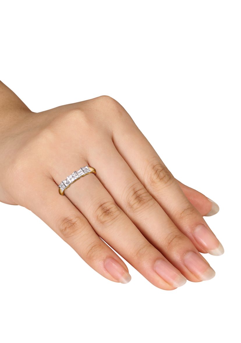  1/4 ct. t.w. Baguette and Round Diamond Anniversary Band in 10k Yellow Gold