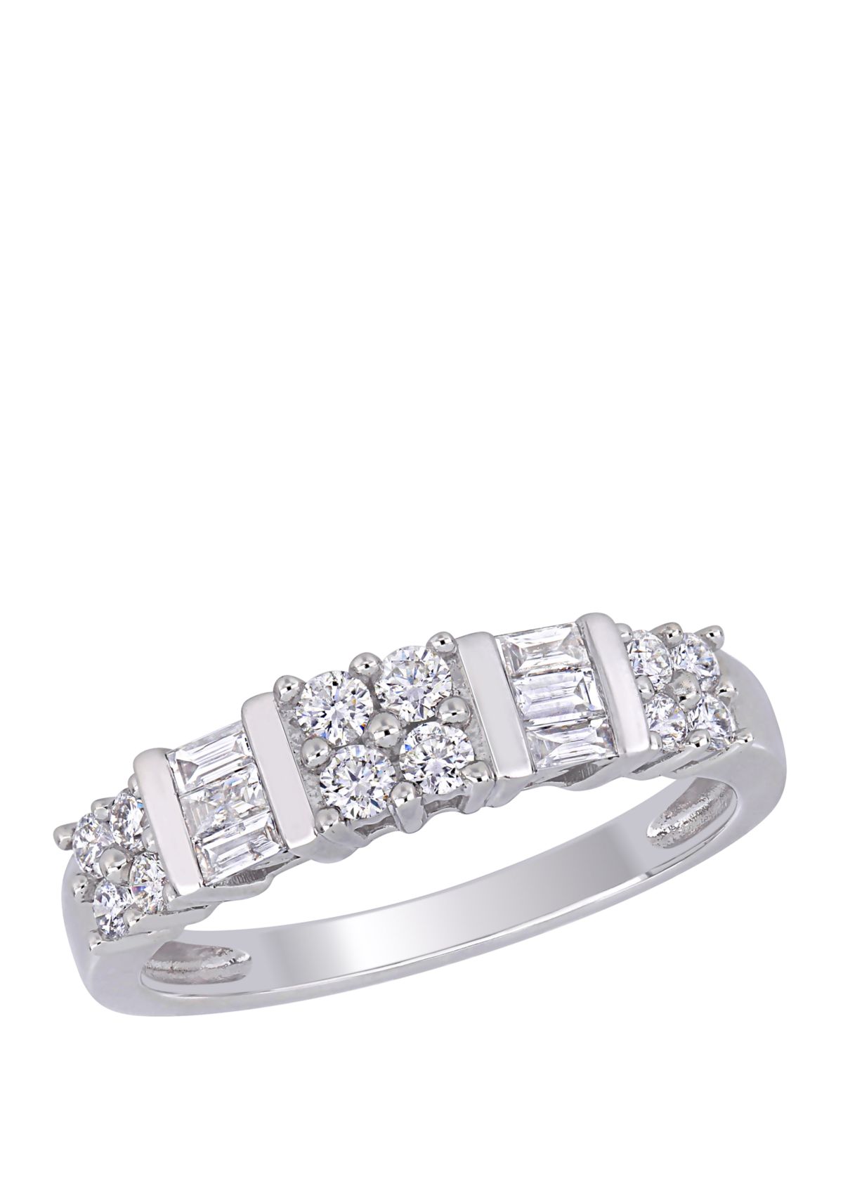 1/2 ct. t.w. Baguette and Round Diamond Anniversary Ring in 10k White Gold
