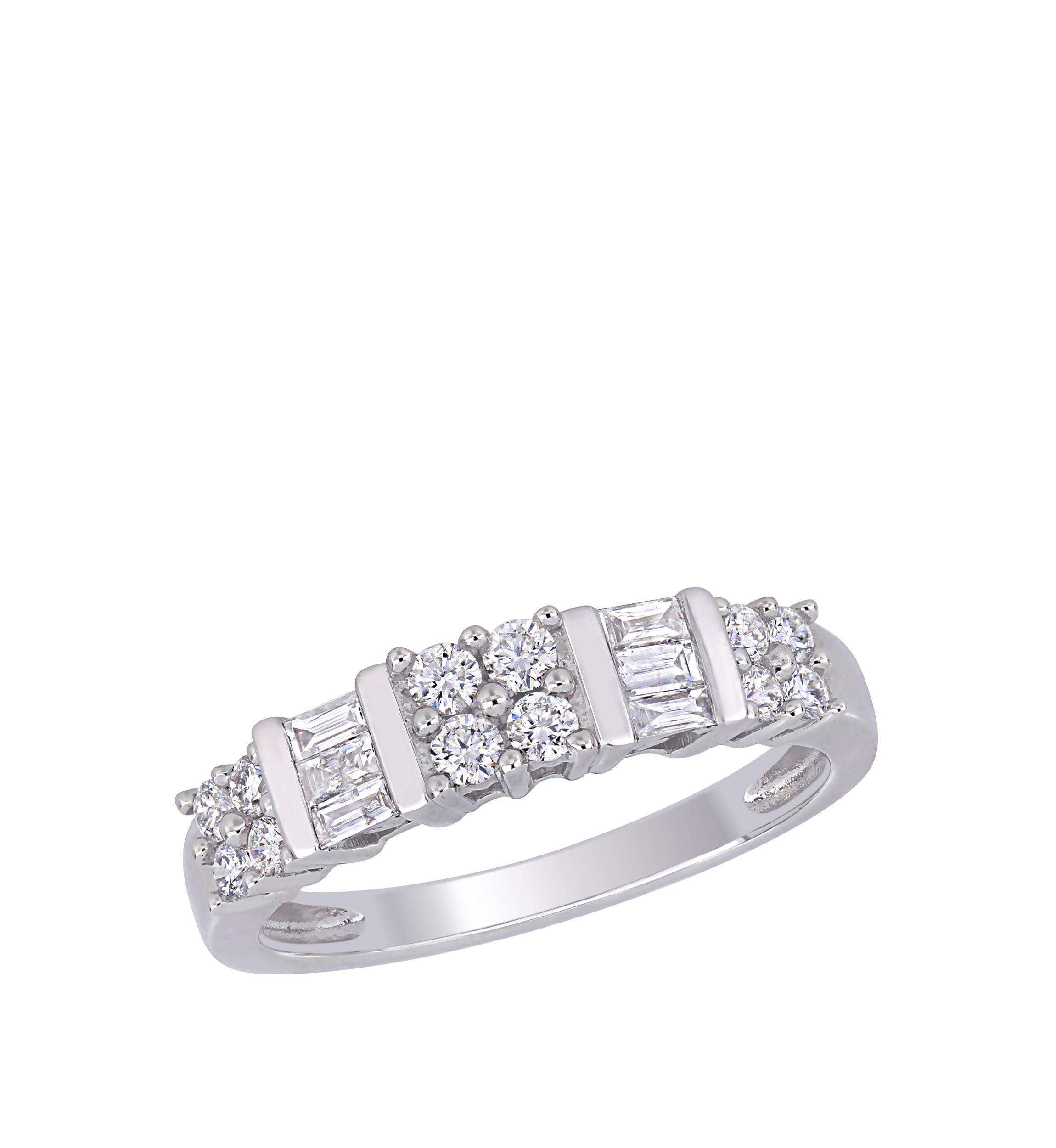 1/2 ct. t.w. Baguette and Round Diamond Anniversary Ring in 10k White Gold