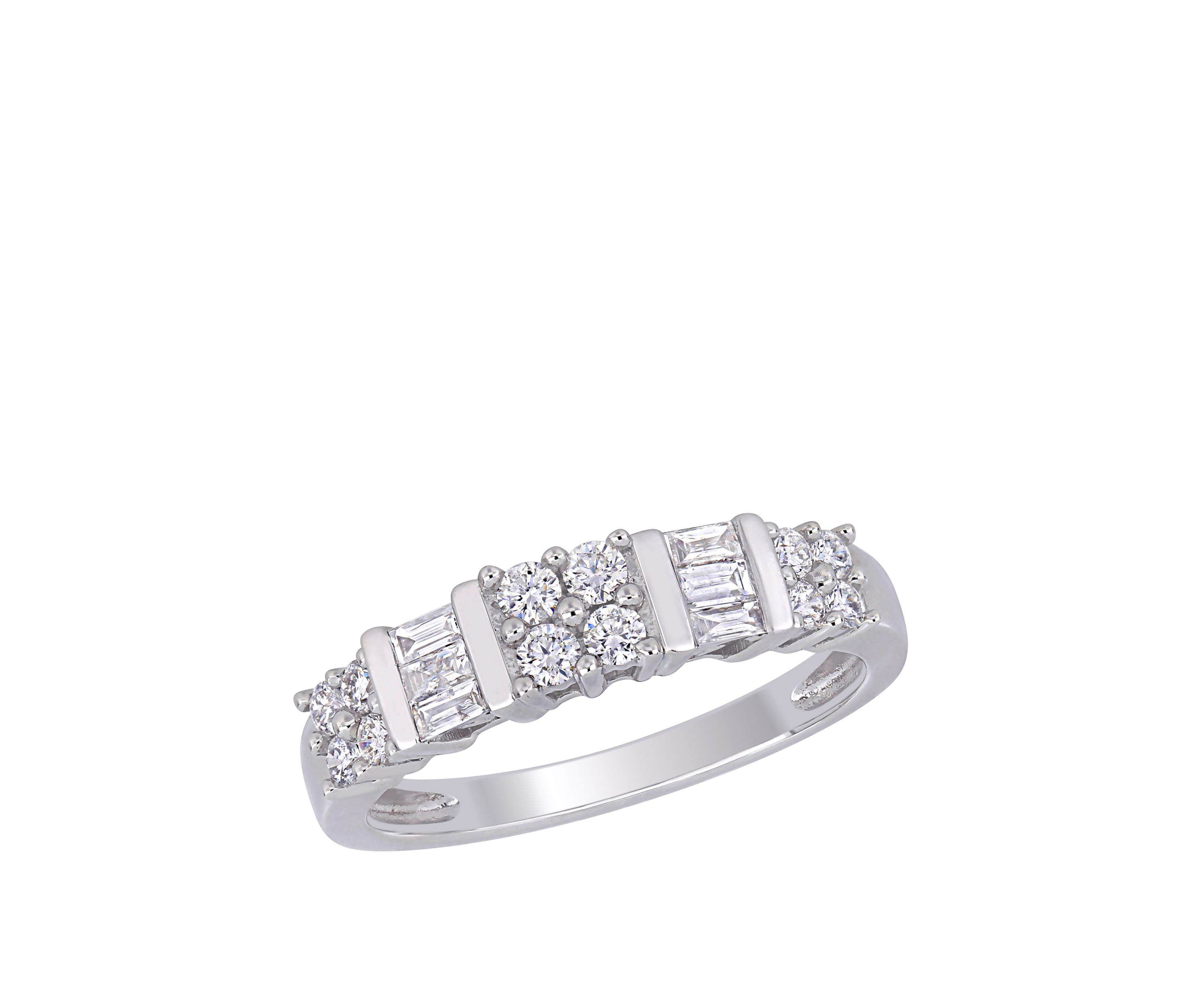 1/2 ct. t.w. Baguette and Round Diamond Anniversary Ring in 10k White Gold