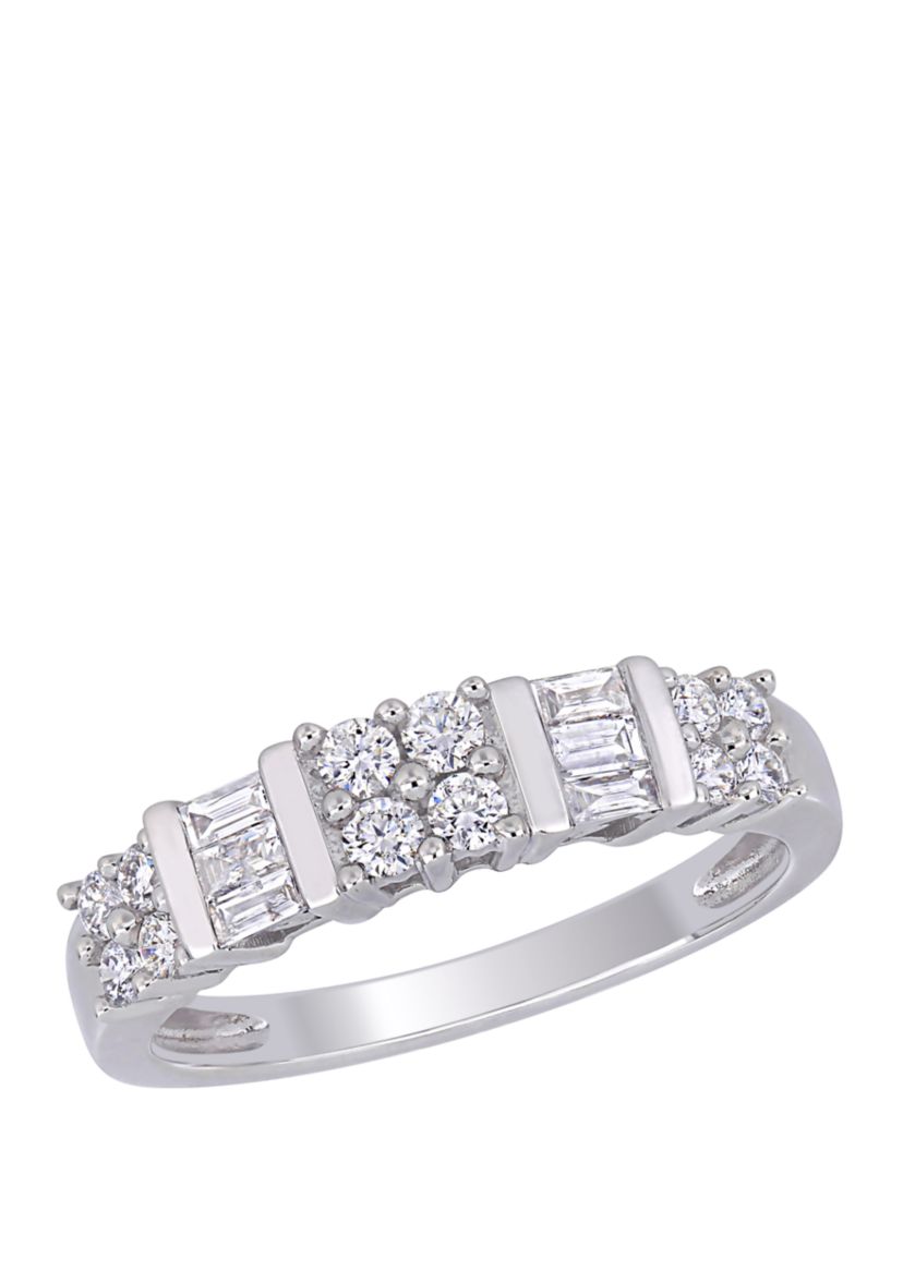 1/2 ct. t.w. Baguette and Round Diamond Anniversary Ring in 10k White Gold