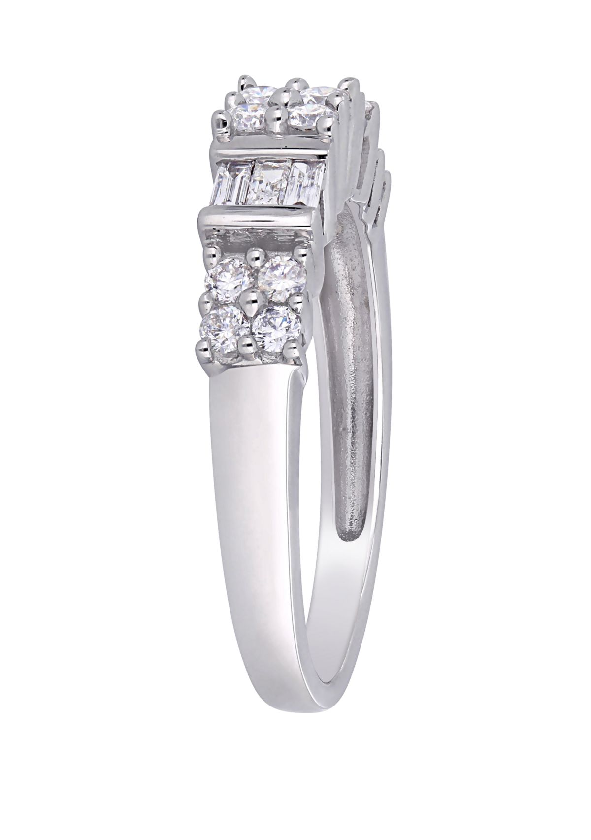 1/2 ct. t.w. Baguette and Round Diamond Anniversary Ring in 10k White Gold