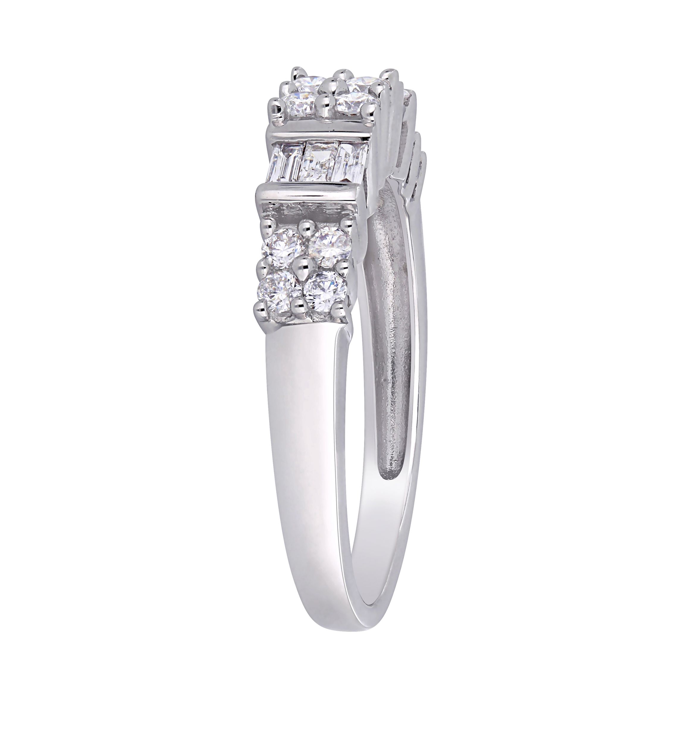 1/2 ct. t.w. Baguette and Round Diamond Anniversary Ring in 10k White Gold