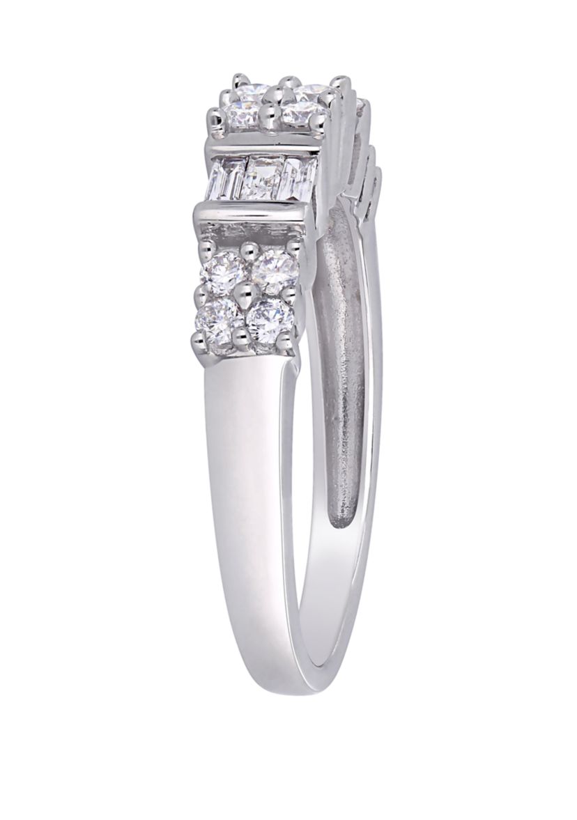 1/2 ct. t.w. Baguette and Round Diamond Anniversary Ring in 10k White Gold