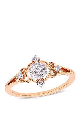 Diamond Cluster Vintage Ring 10K Rose Gold