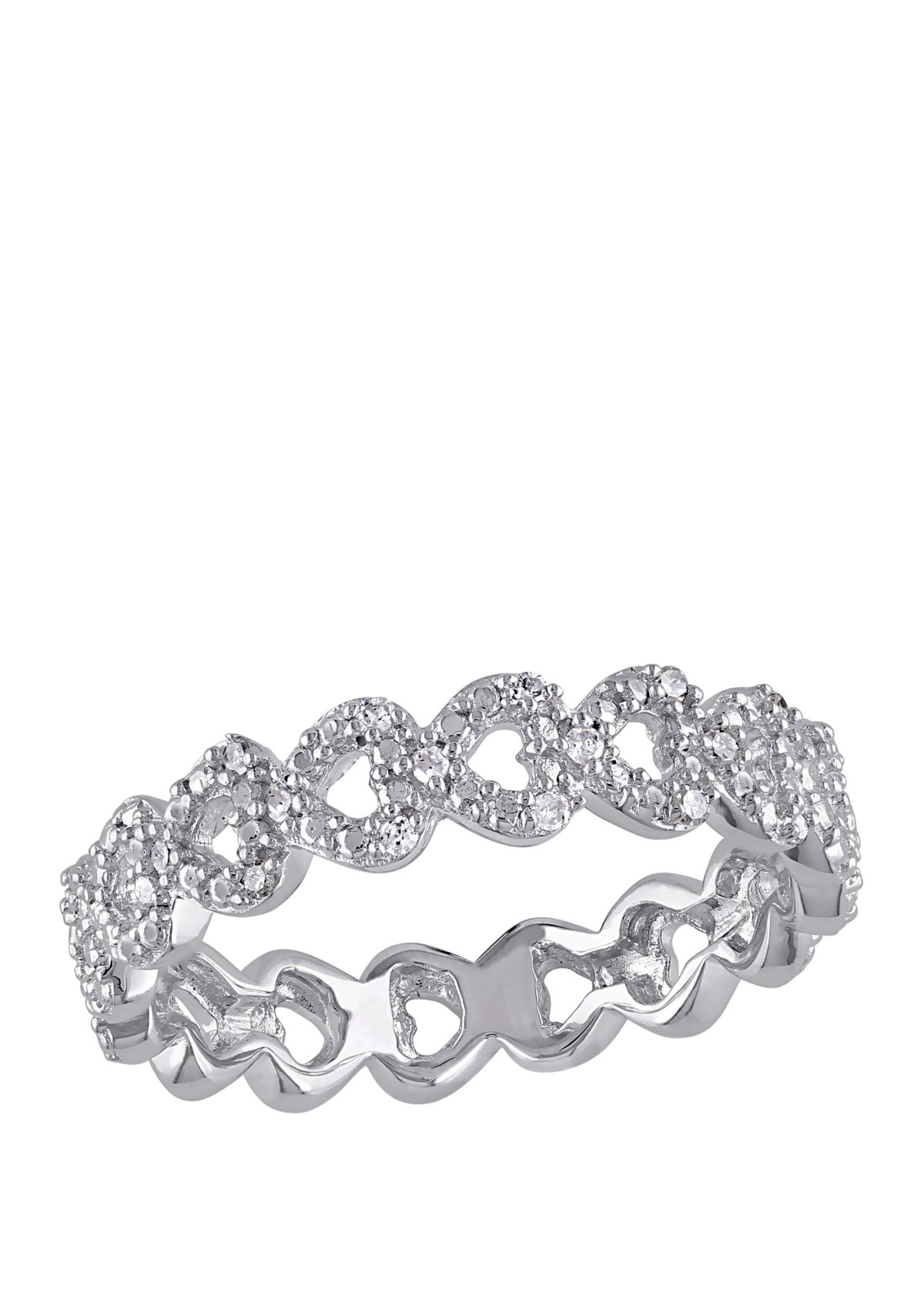 Diamond Accent Heart Link Ring in Sterling Silver