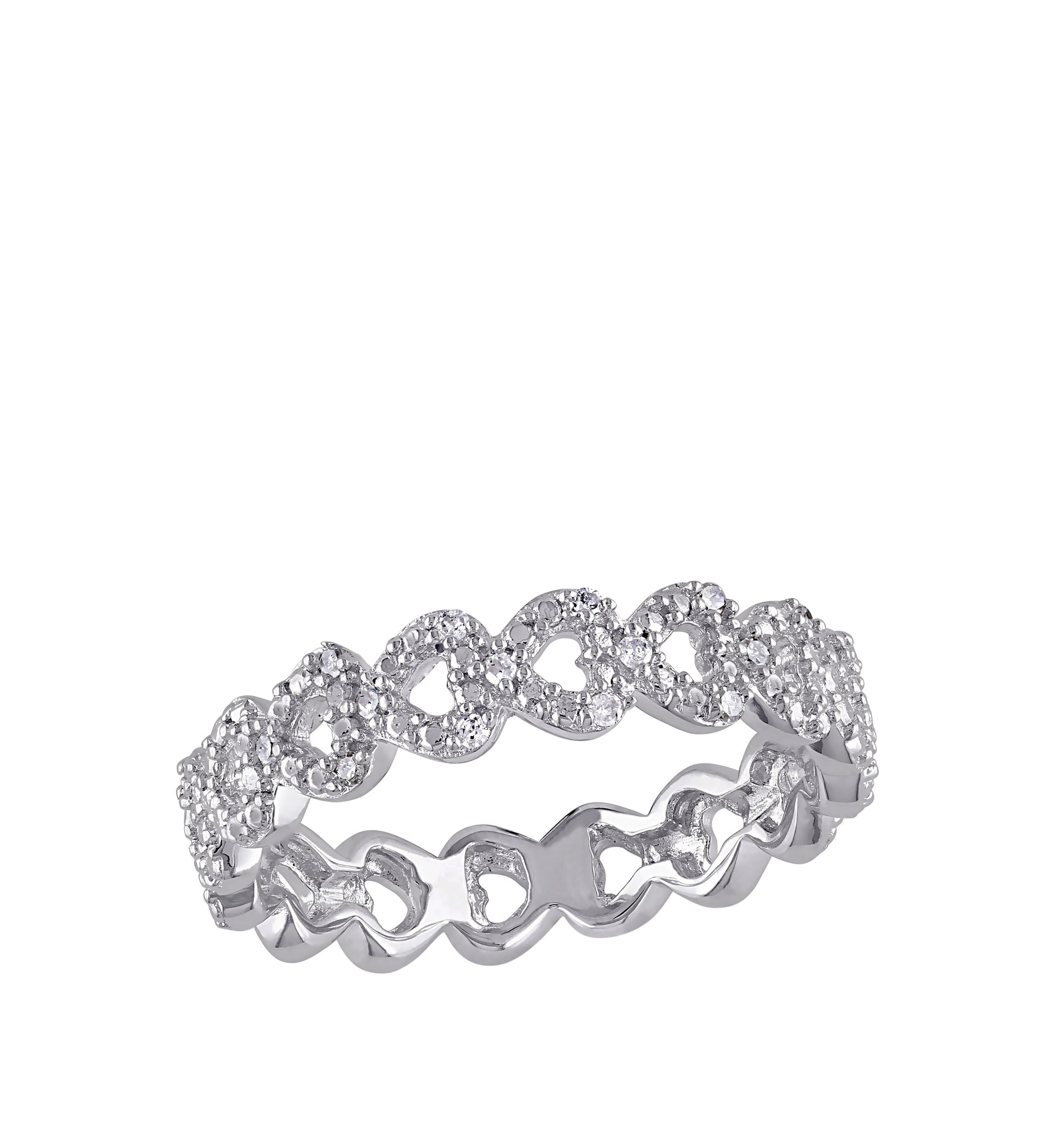 Diamond Accent Heart Link Ring in Sterling Silver