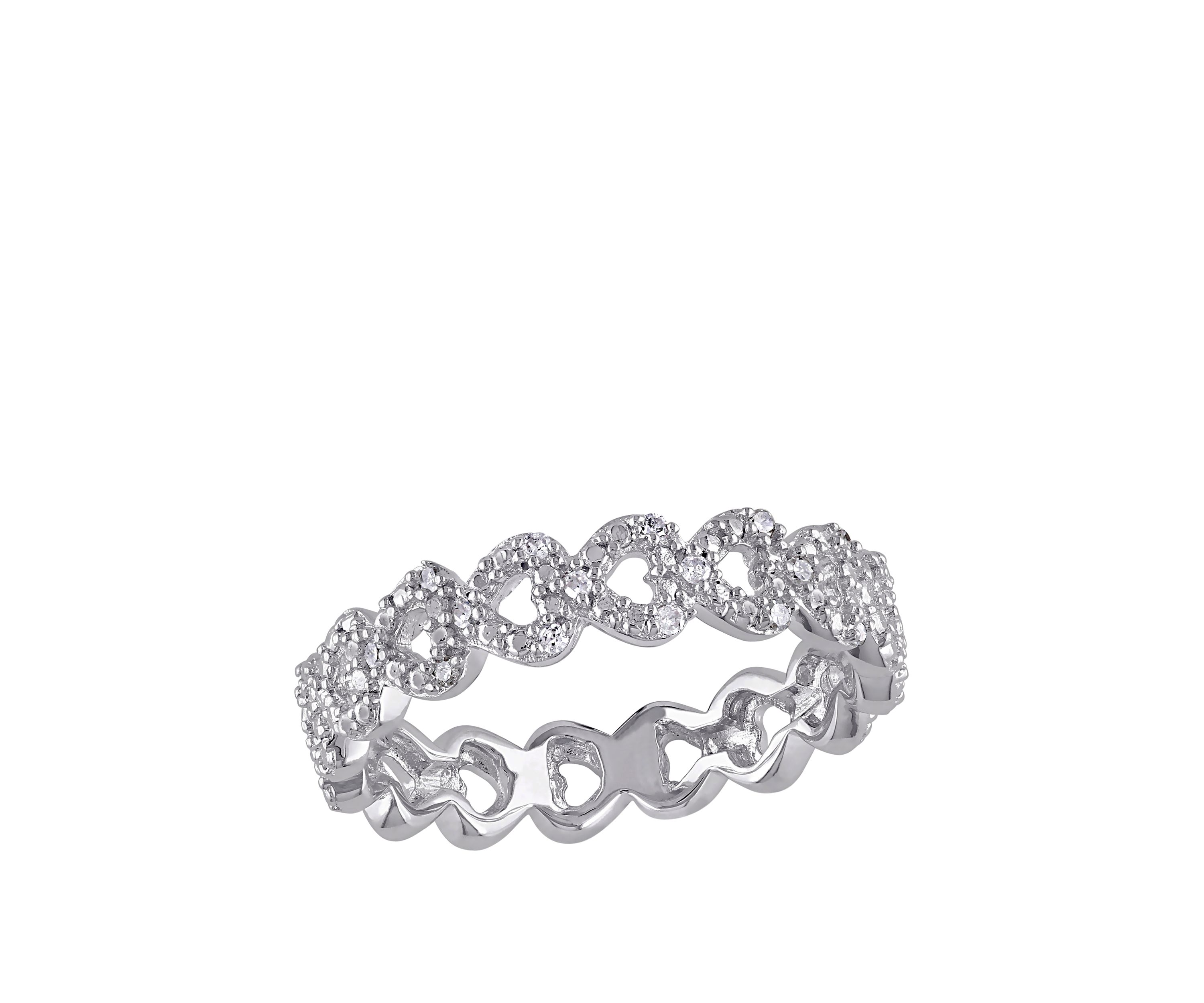 Diamond Accent Heart Link Ring in Sterling Silver