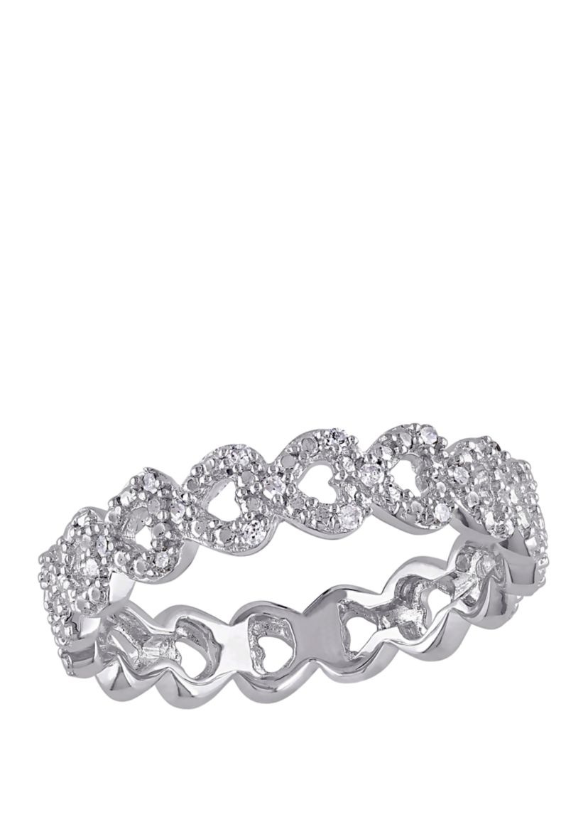Diamond Accent Heart Link Ring in Sterling Silver