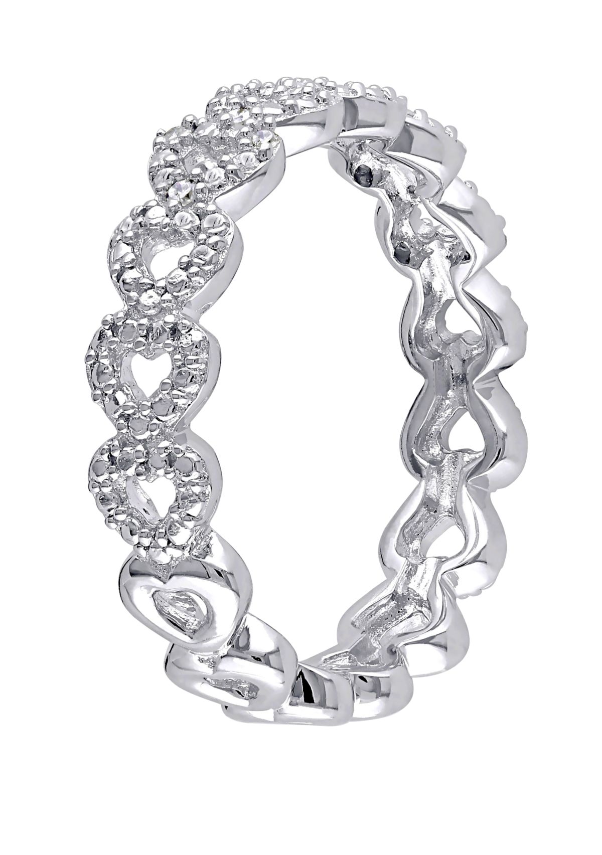 Diamond Accent Heart Link Ring in Sterling Silver