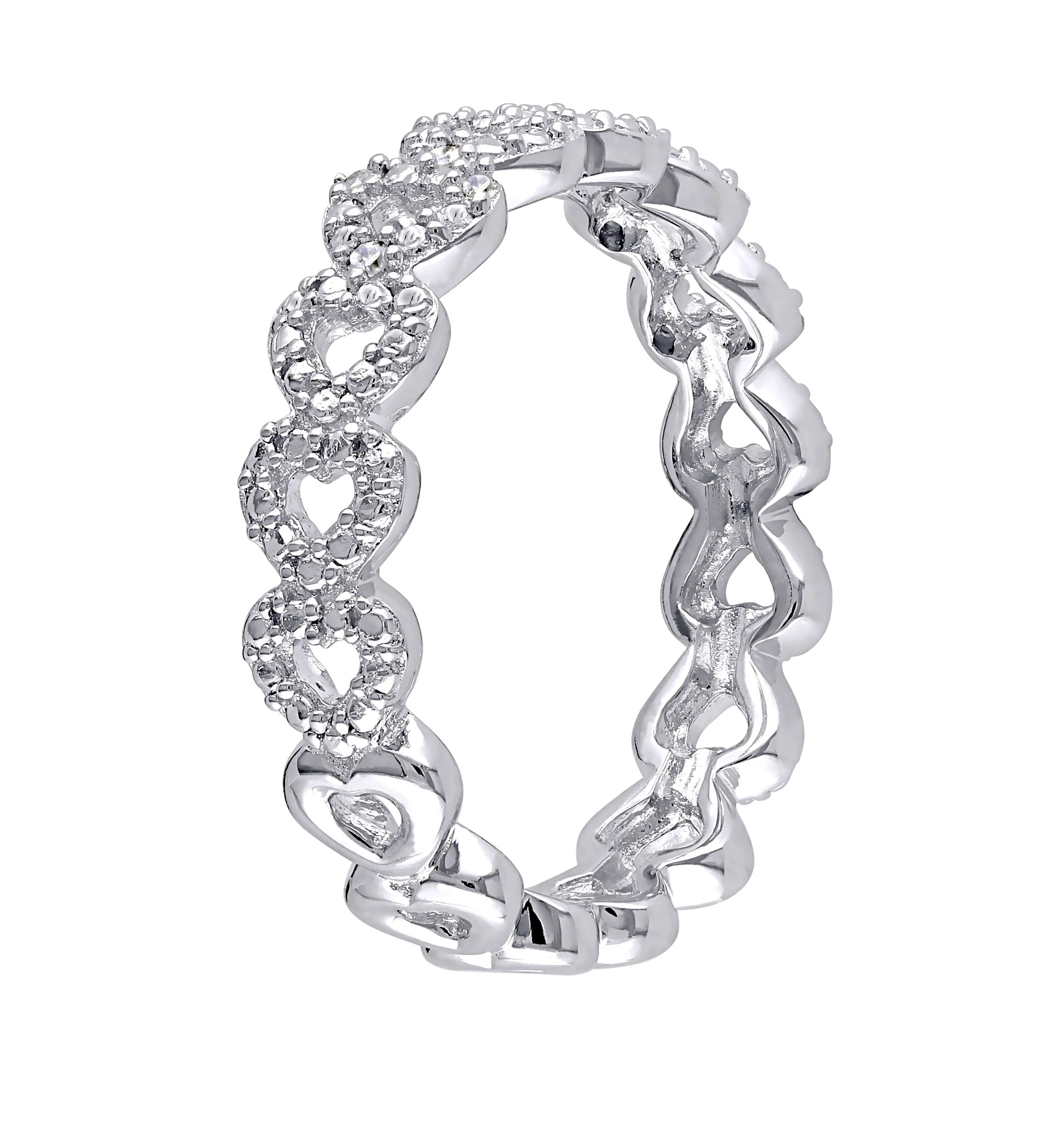 Diamond Accent Heart Link Ring in Sterling Silver