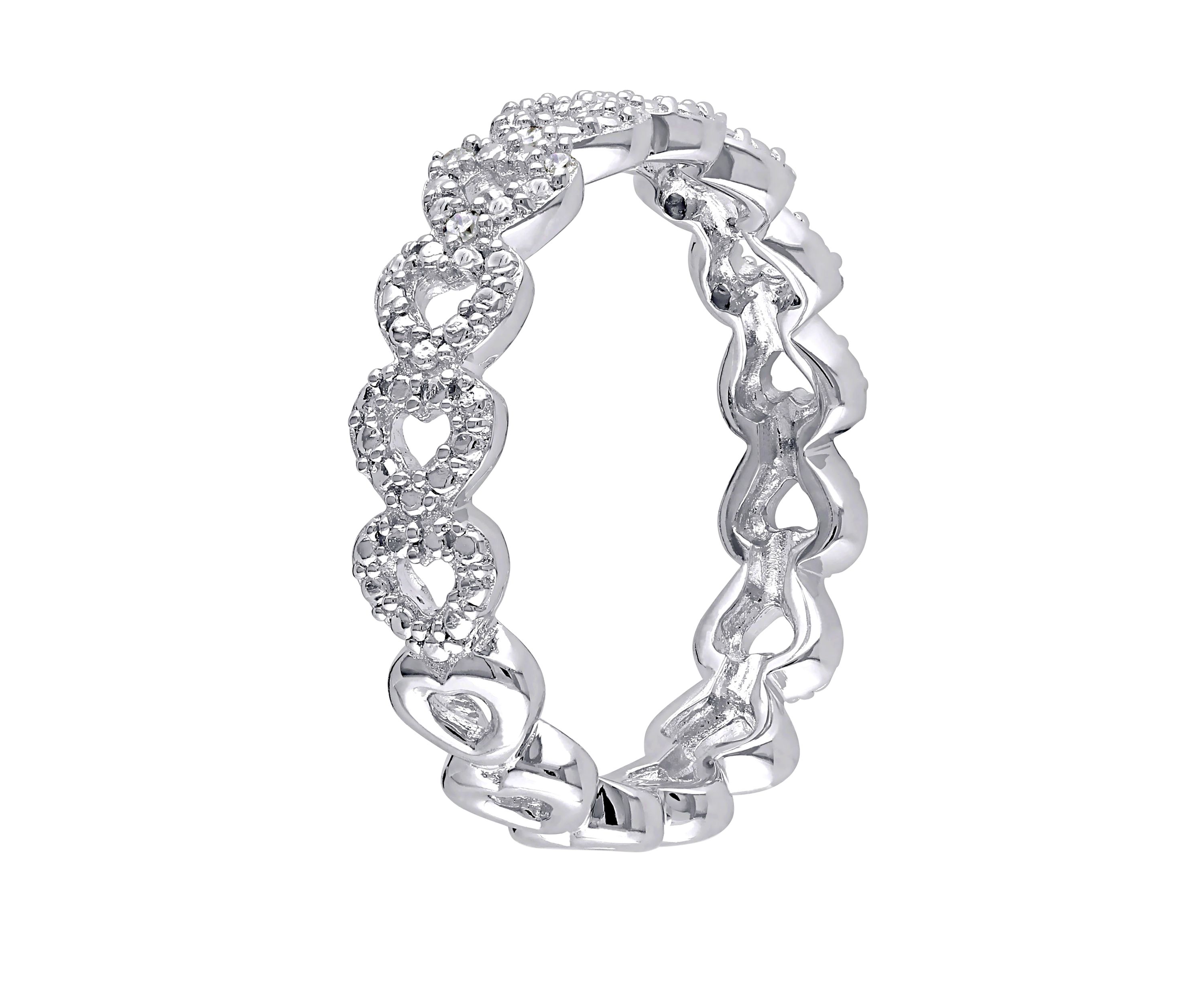 Diamond Accent Heart Link Ring in Sterling Silver
