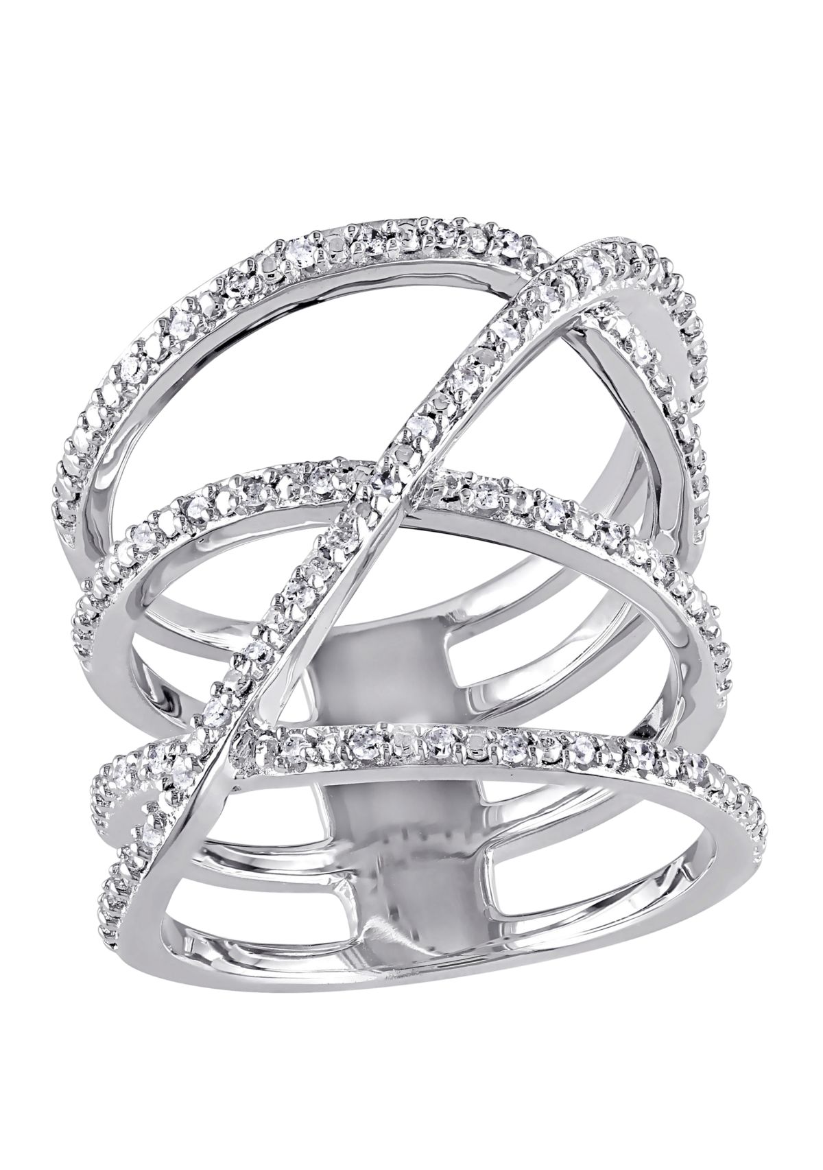 Diamond Crossover Ring in Sterling Silver