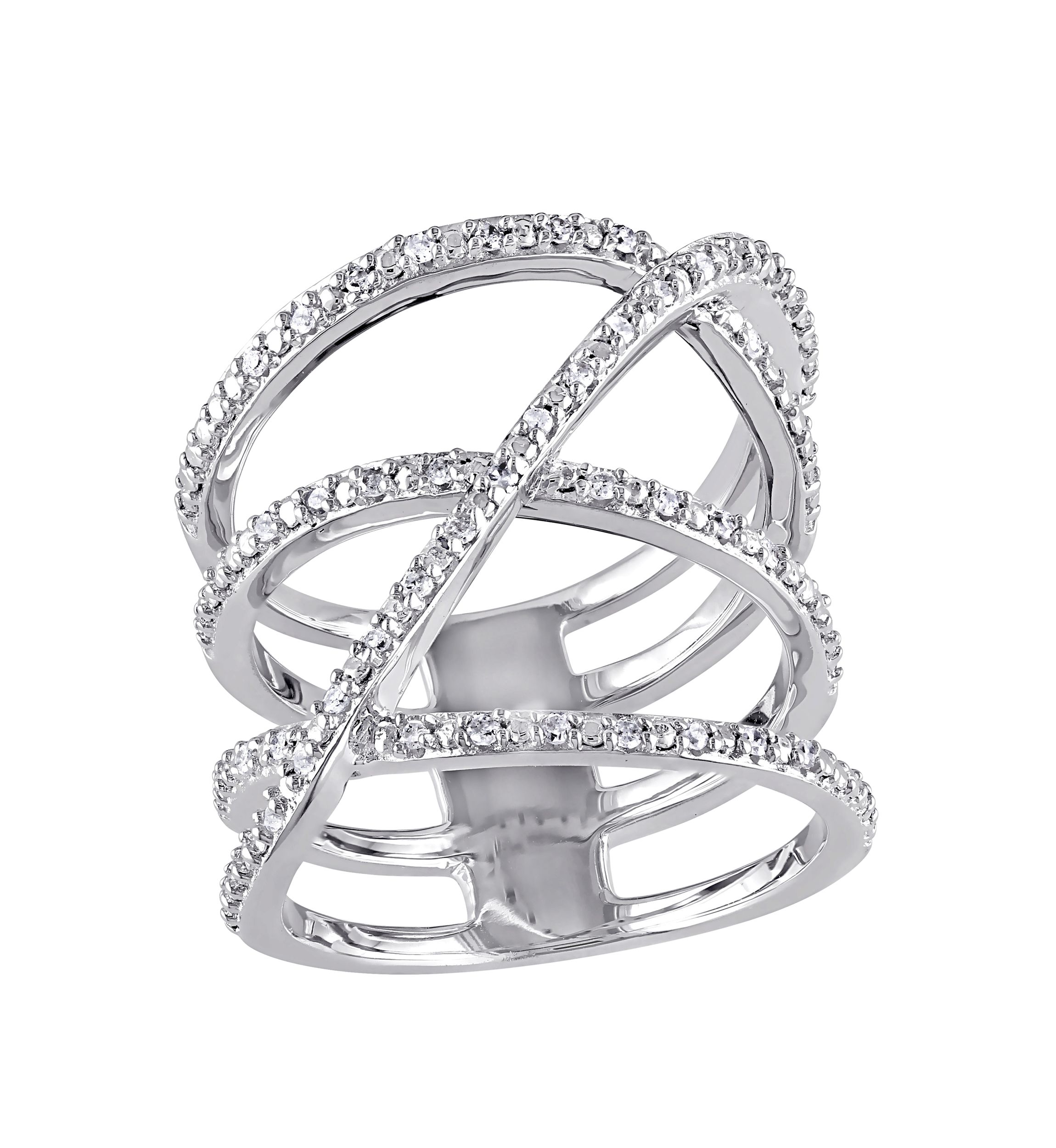 Diamond Crossover Ring in Sterling Silver