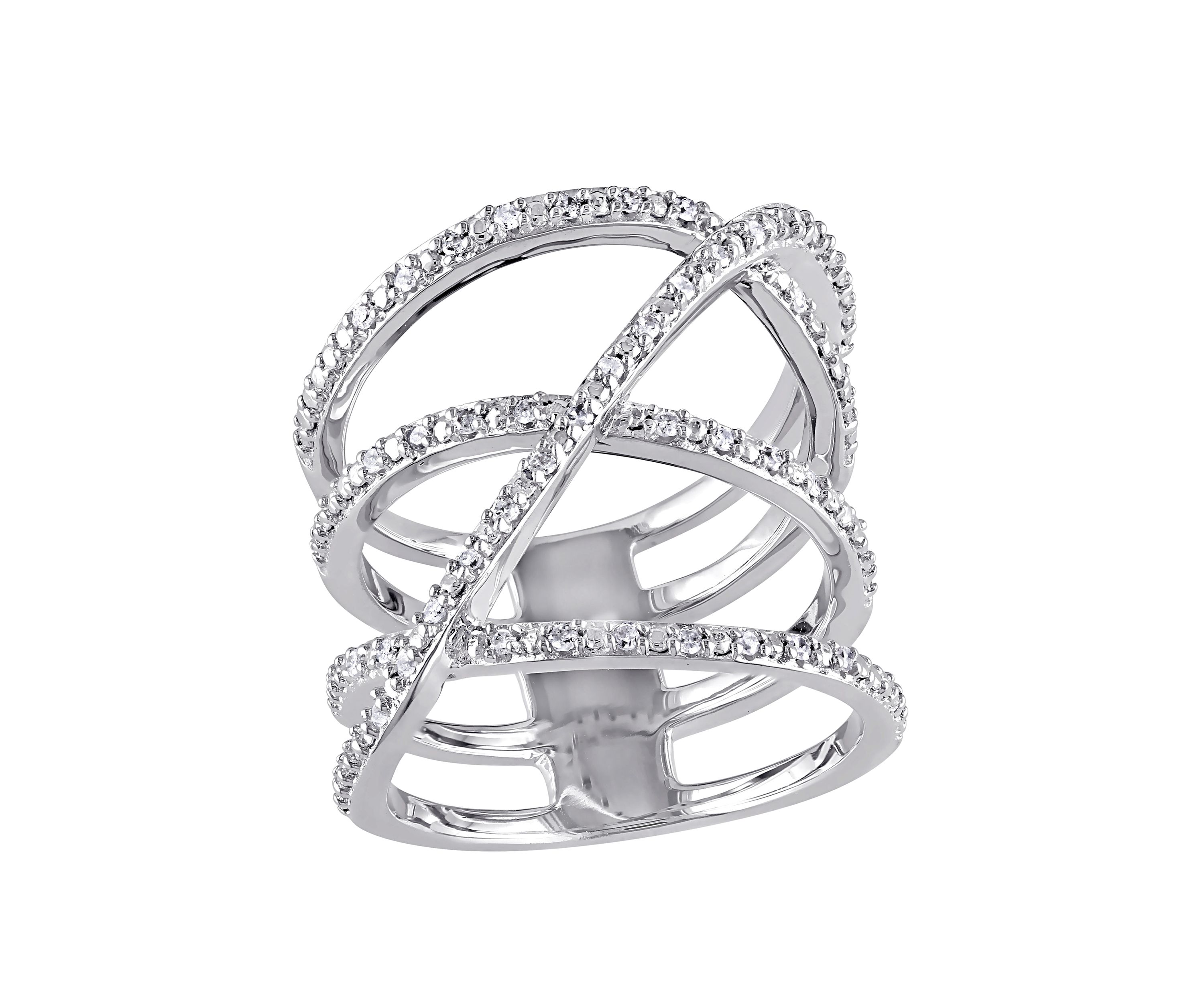 Diamond Crossover Ring in Sterling Silver