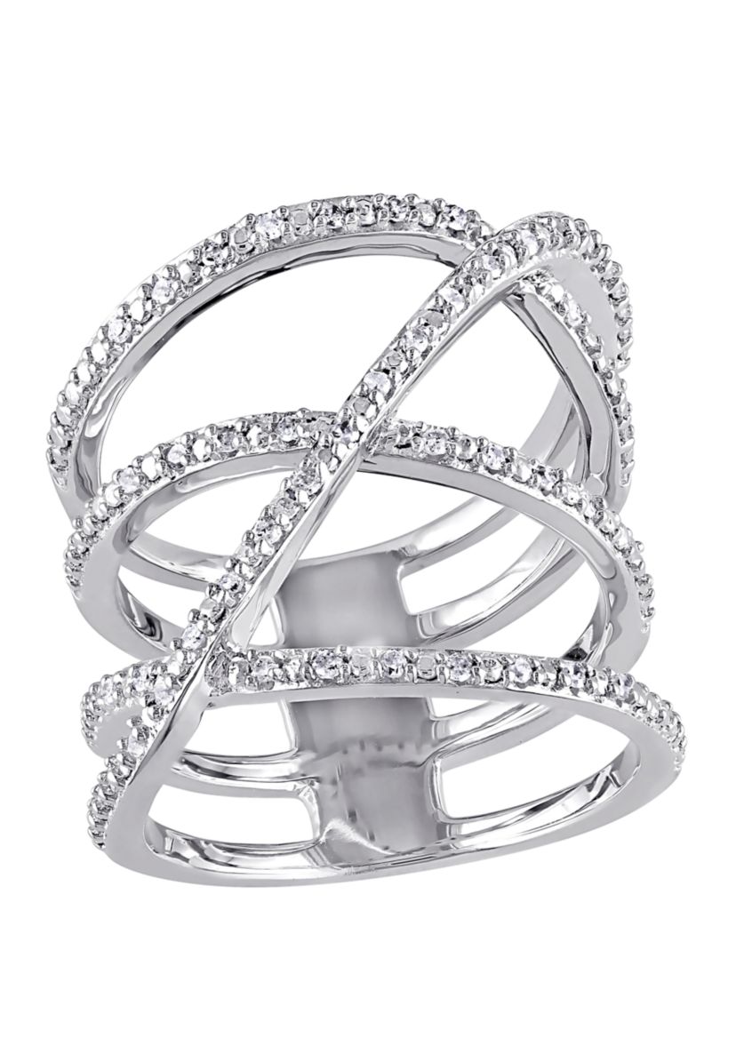 Diamond Crossover Ring in Sterling Silver